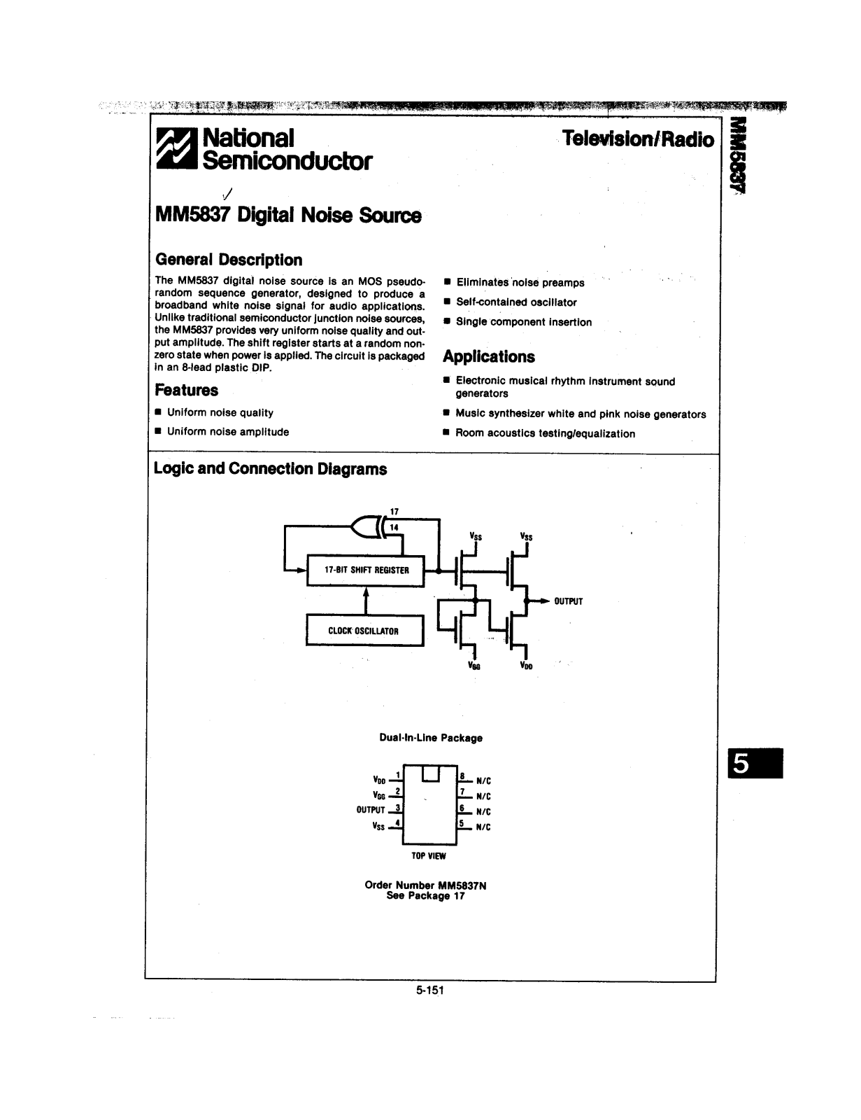 NSC MM5837 Datasheet