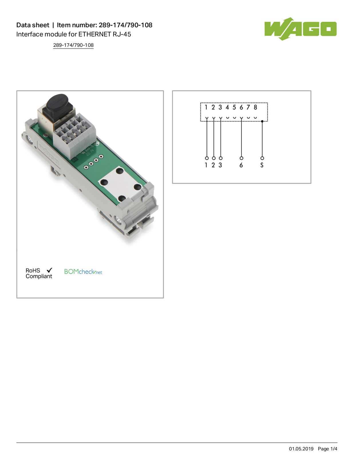 Wago 289-174/790-108 Data Sheet