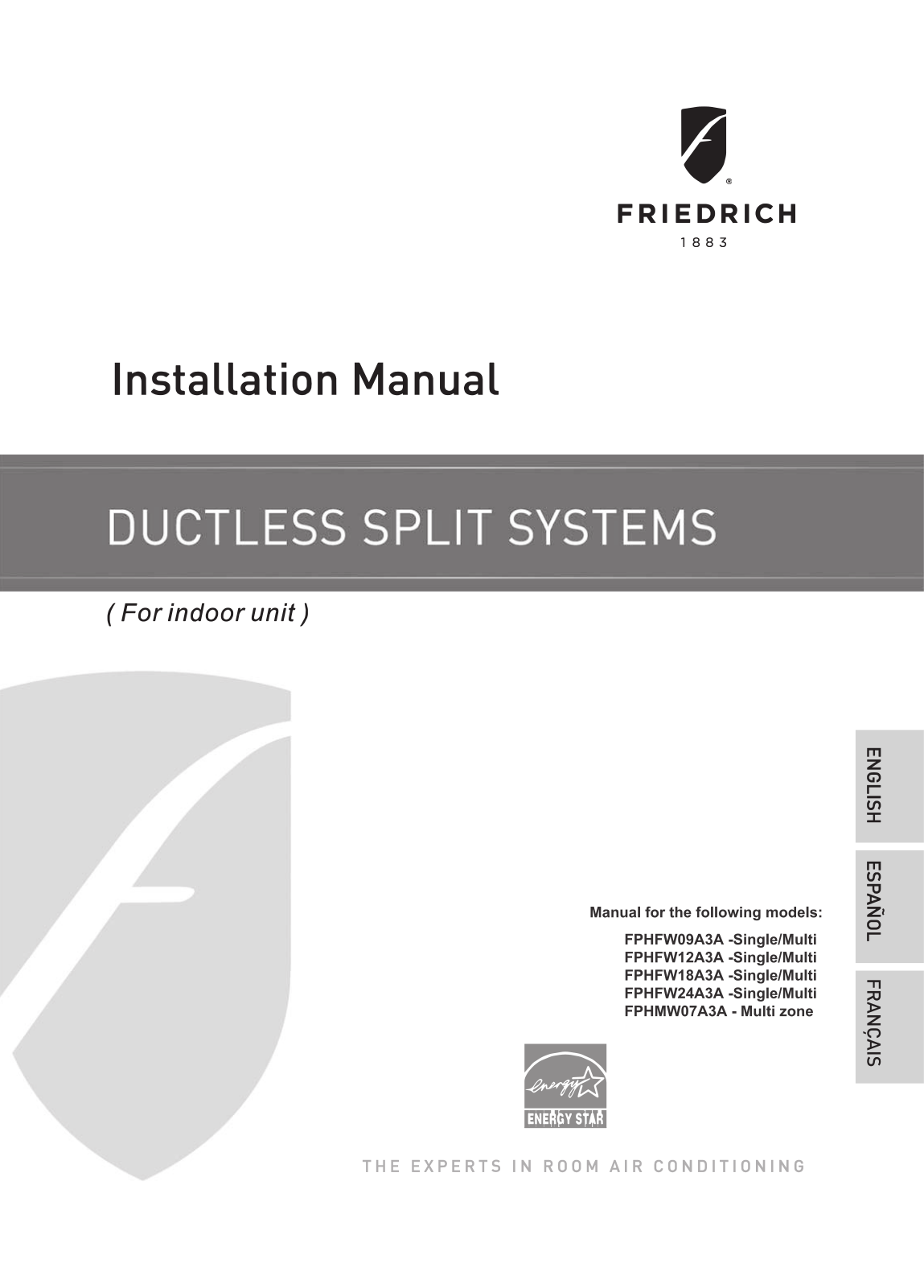 Friedrich FD18KPACK02 Installation manual