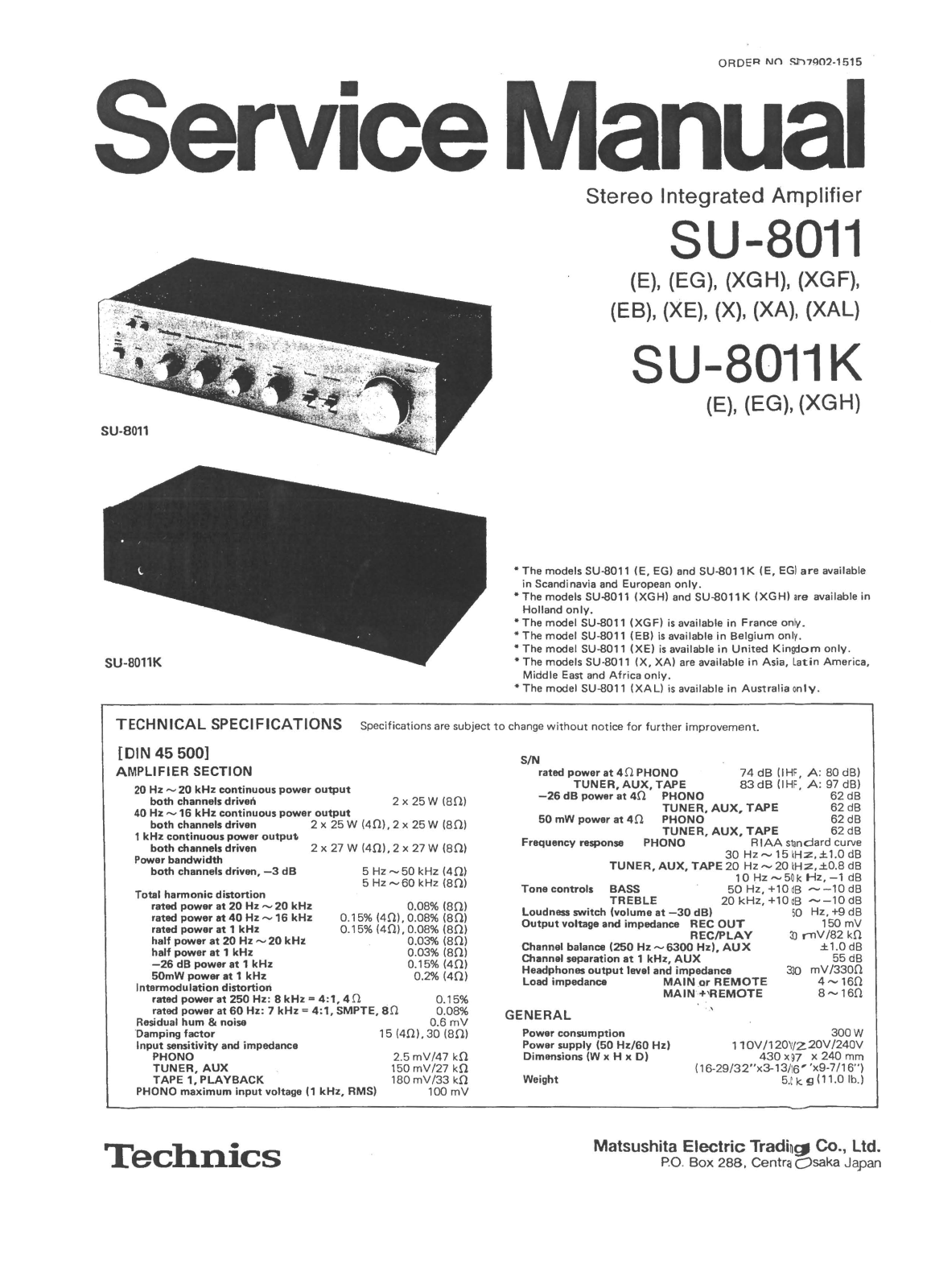 Technics SU-8011, SU-8011-K Service manual