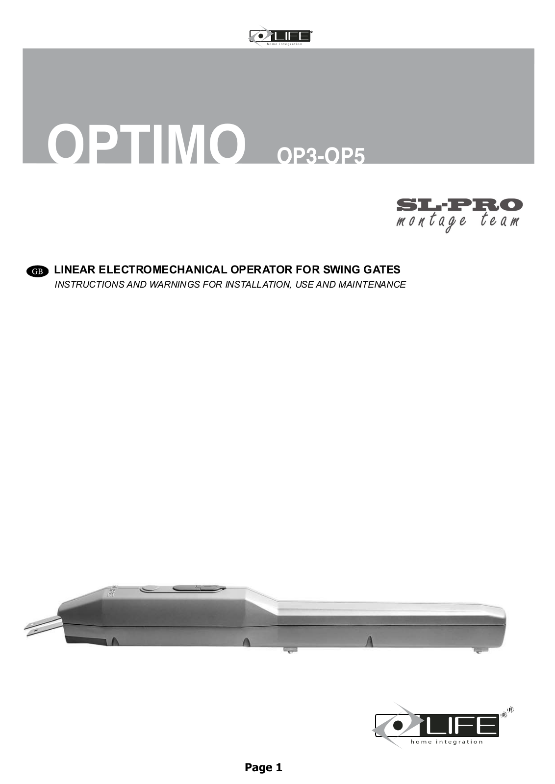 Life OP5, OP5L UNI, OP5 UNI, OP324, OP324 UNI Instructions For Installation, Use And Maintenance Manual - ManualMachine.com