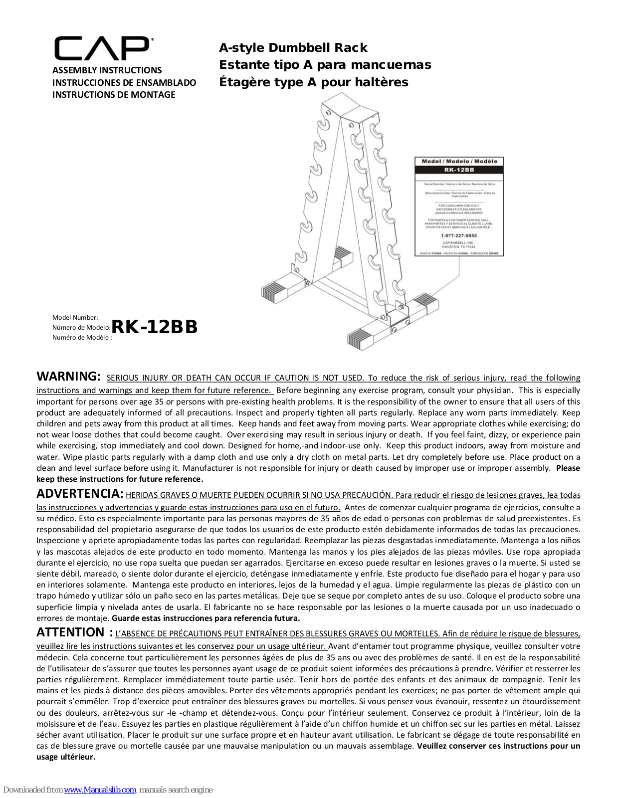 CAP RK-12BB Assembly Instructions Manual - ManualMachine.com