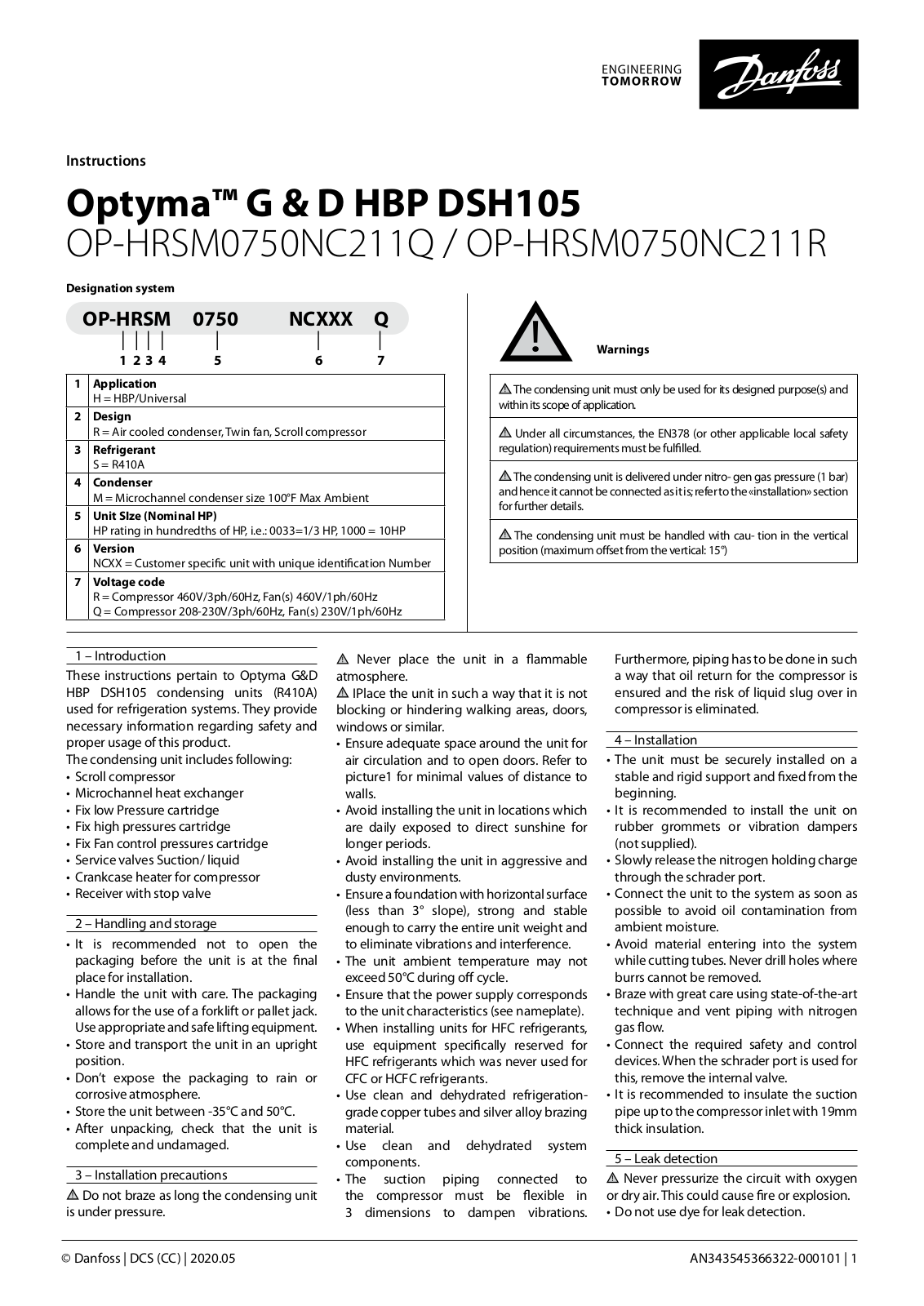 Danfoss OP-HRSM0750NC211Q, OP-HRSM0750NC211R Installation guide