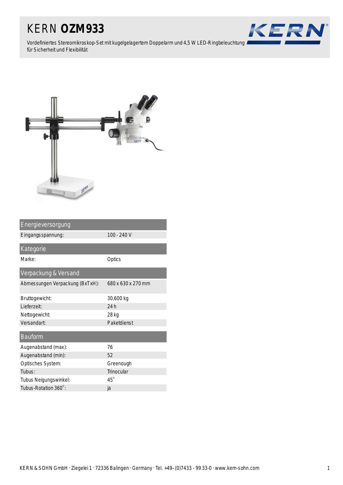 KERN OZM 933 Data sheet - ManualMachine.com