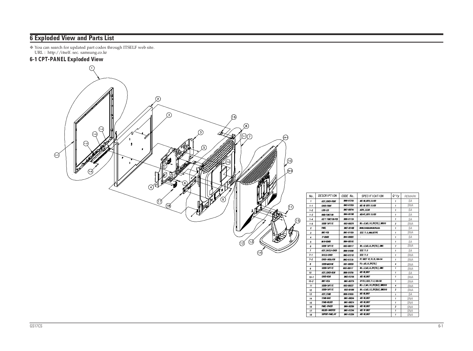 SAMSUNG GS17CSSS_EDC Service Manual Exploded View & Part List