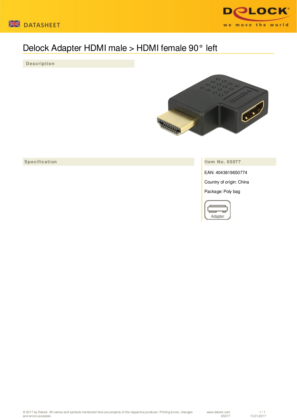 DeLOCK HDMI adapter plug User Manual