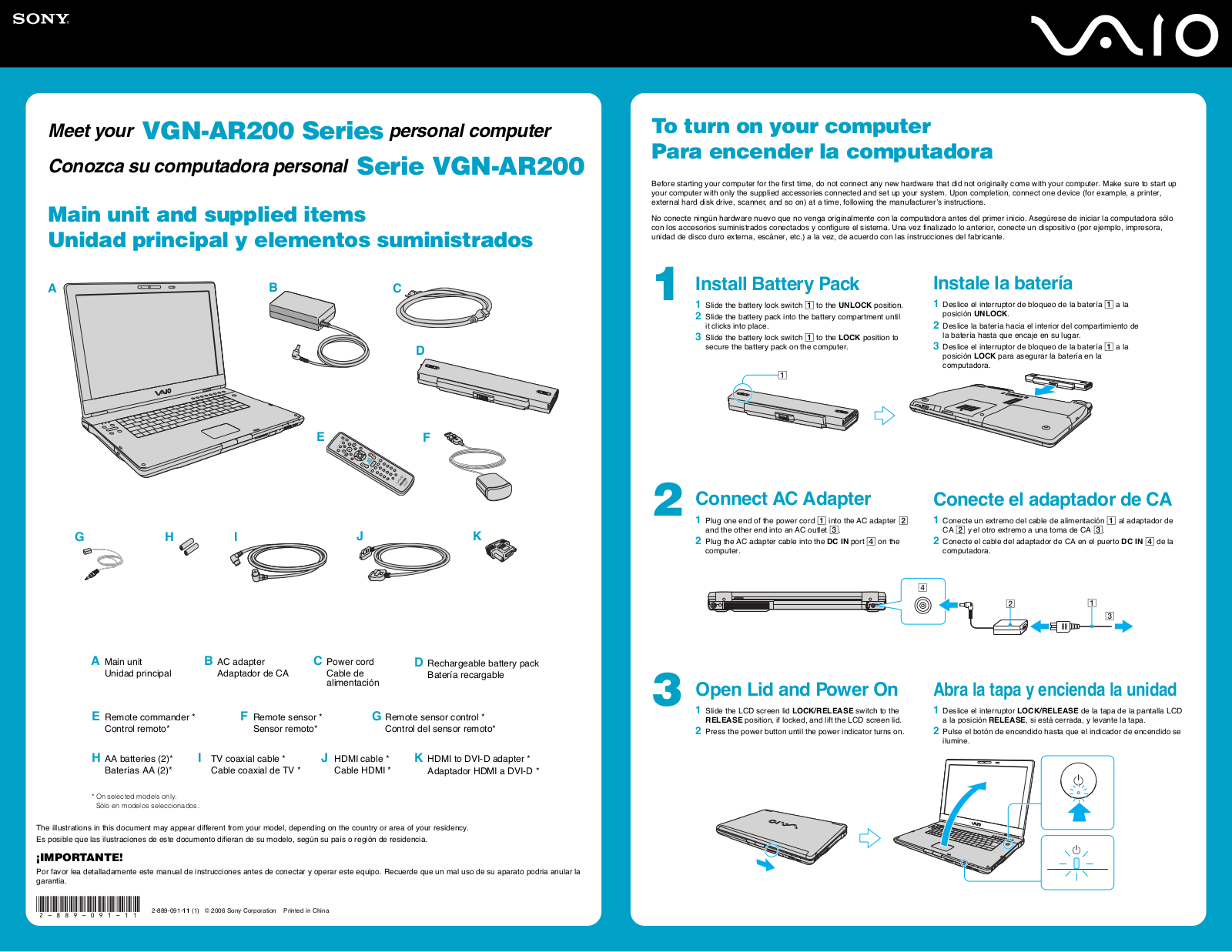 Sony VAIO VGN-AR270P, VAIO VGN-AR290G, VAIO VGN-AR230G Quick start guide