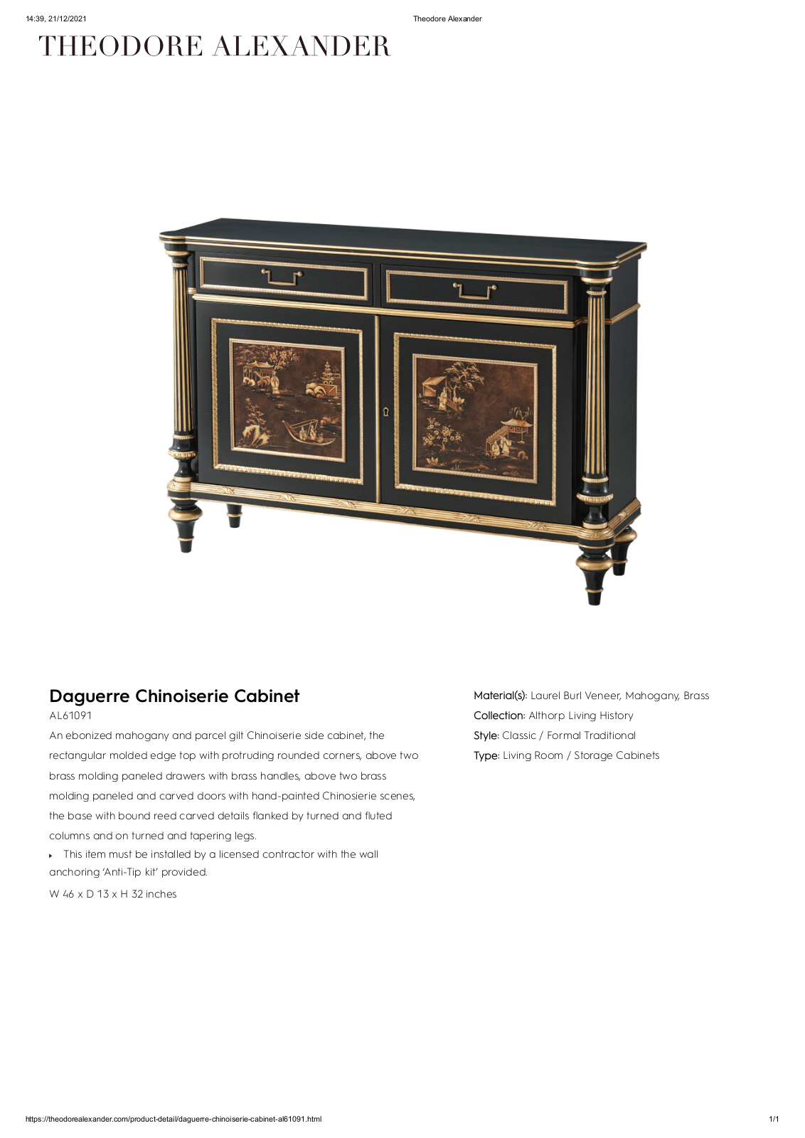 Theodore Alexander FPLJ3339 Specifications - ManualMachine.com