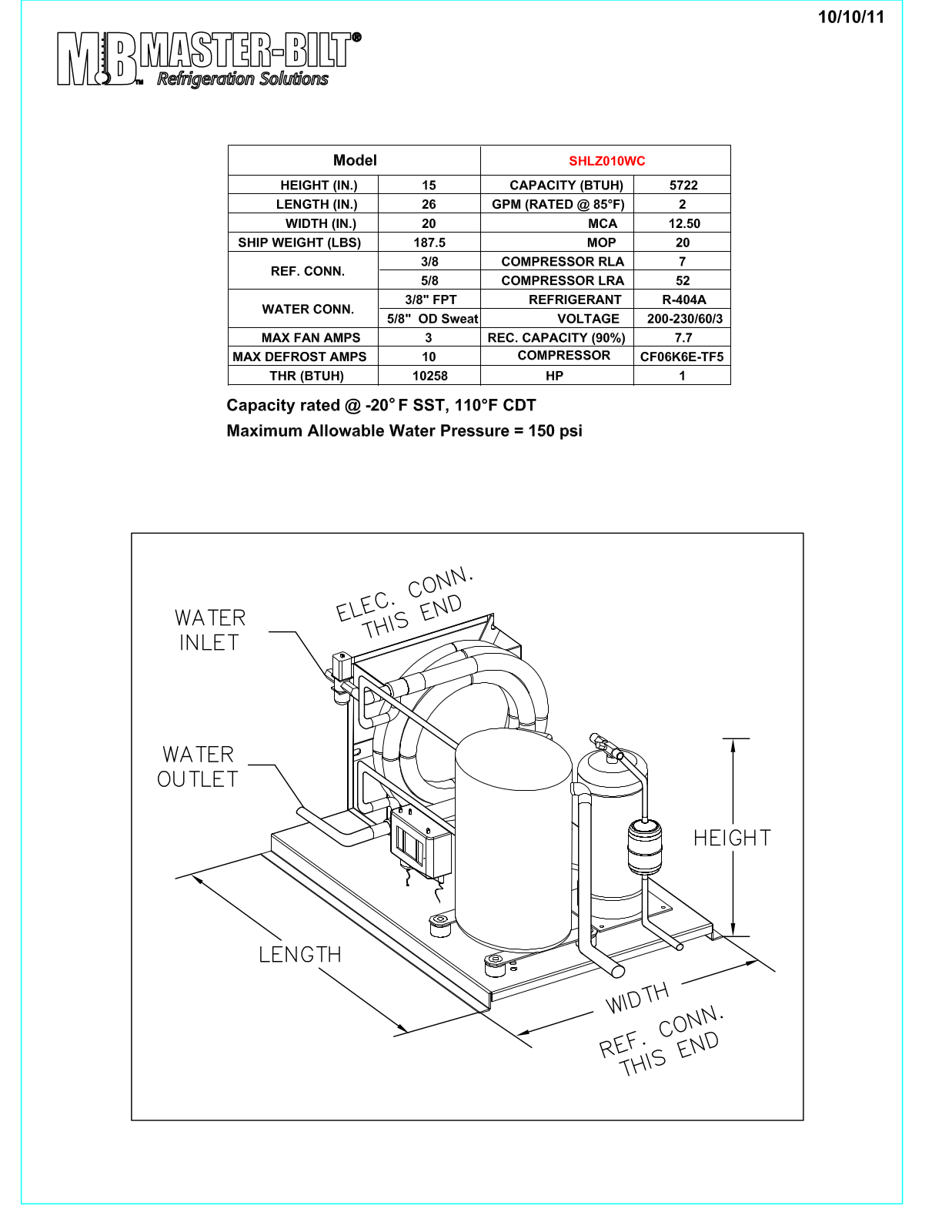 Master-Bilt SHLZ010WC User Manual