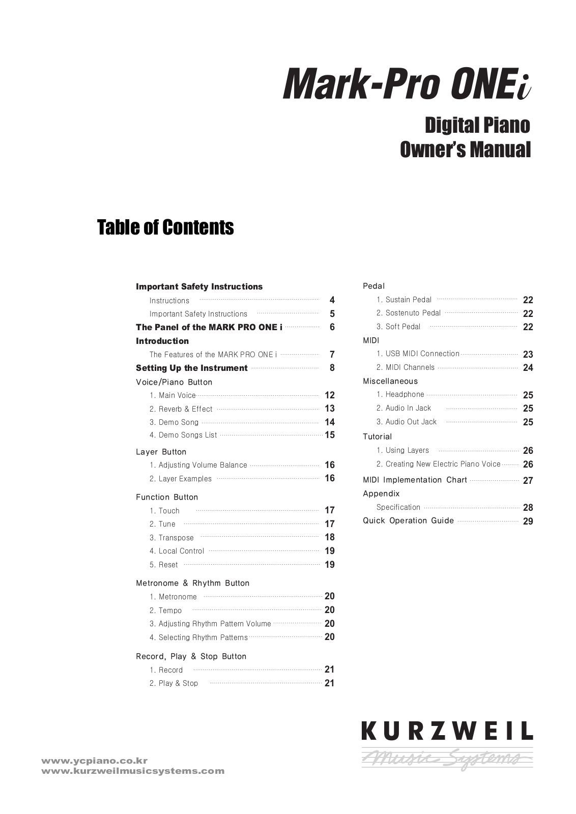 Kurzweil Music Systems Mark Pro ONEi User Manual