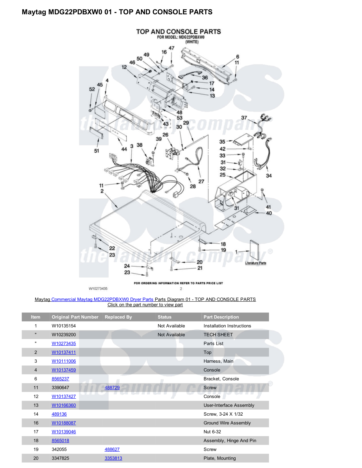 Maytag MDG22PDBXW0 Parts Diagram