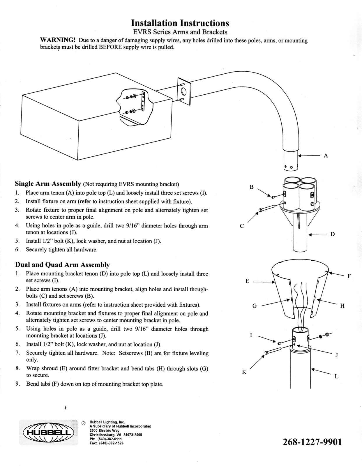 Hubbell lighting EVRS BRKTS, EVRS ARMS User Manual