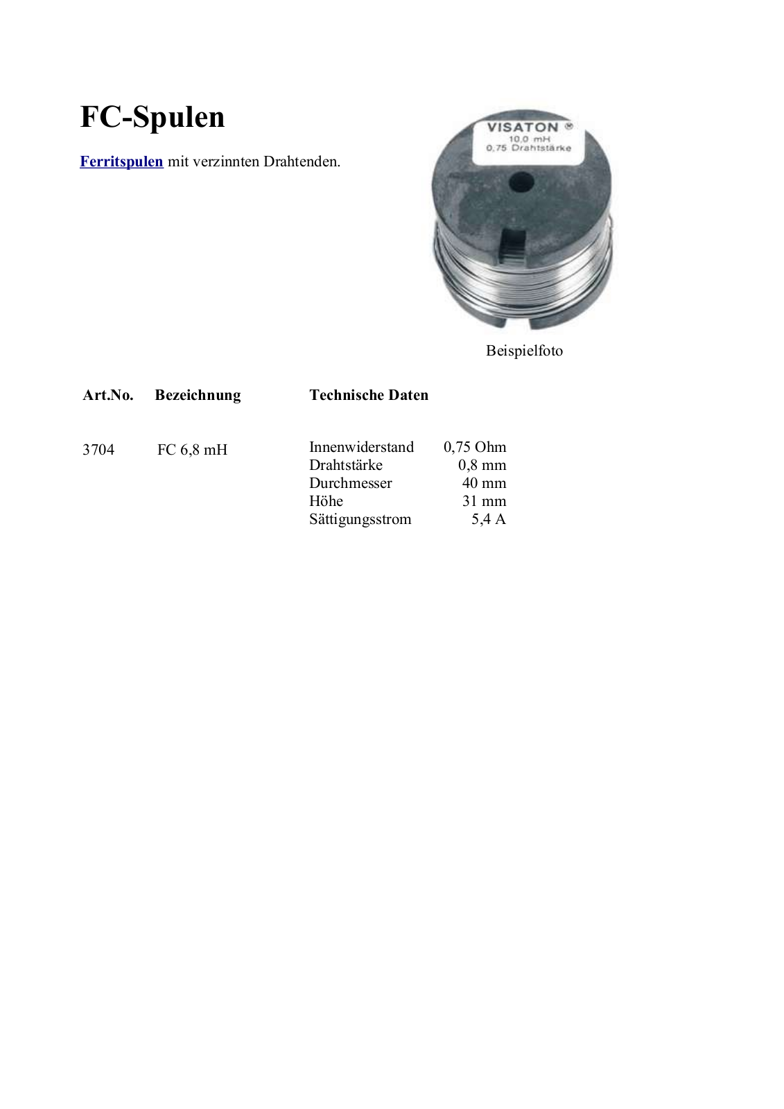 VISATON VIS SP 3704 Datasheet - ManualMachine.com