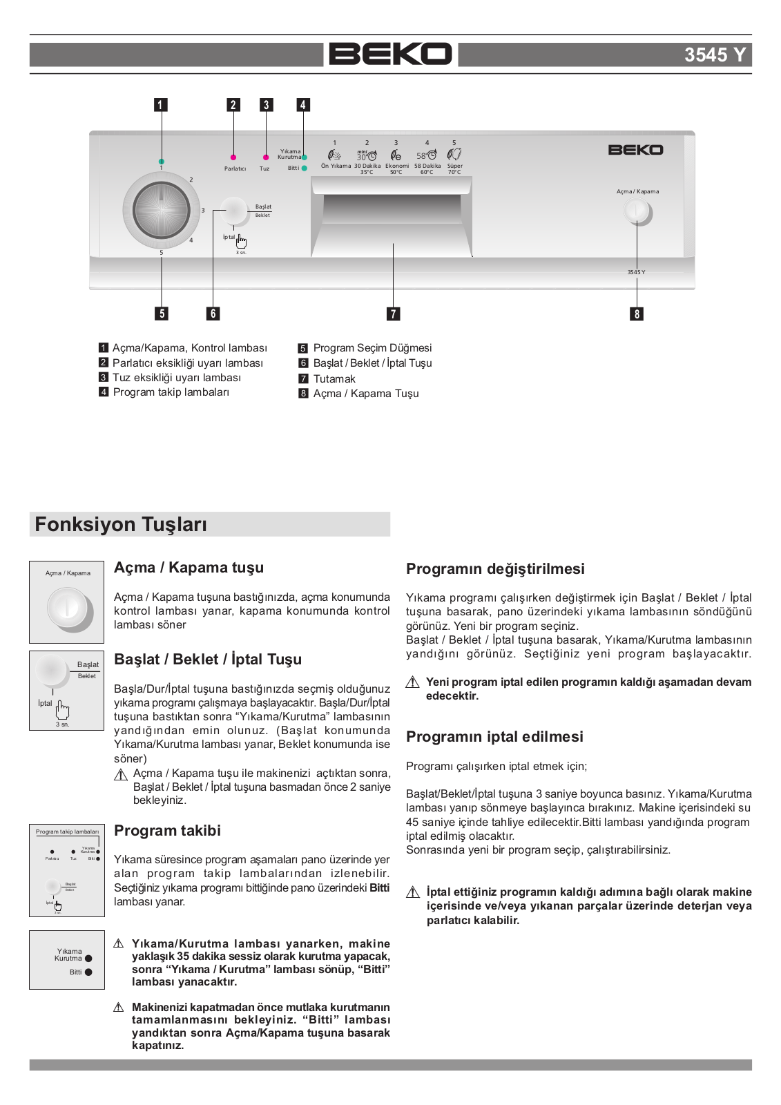 Beko 3545 Y User Manual