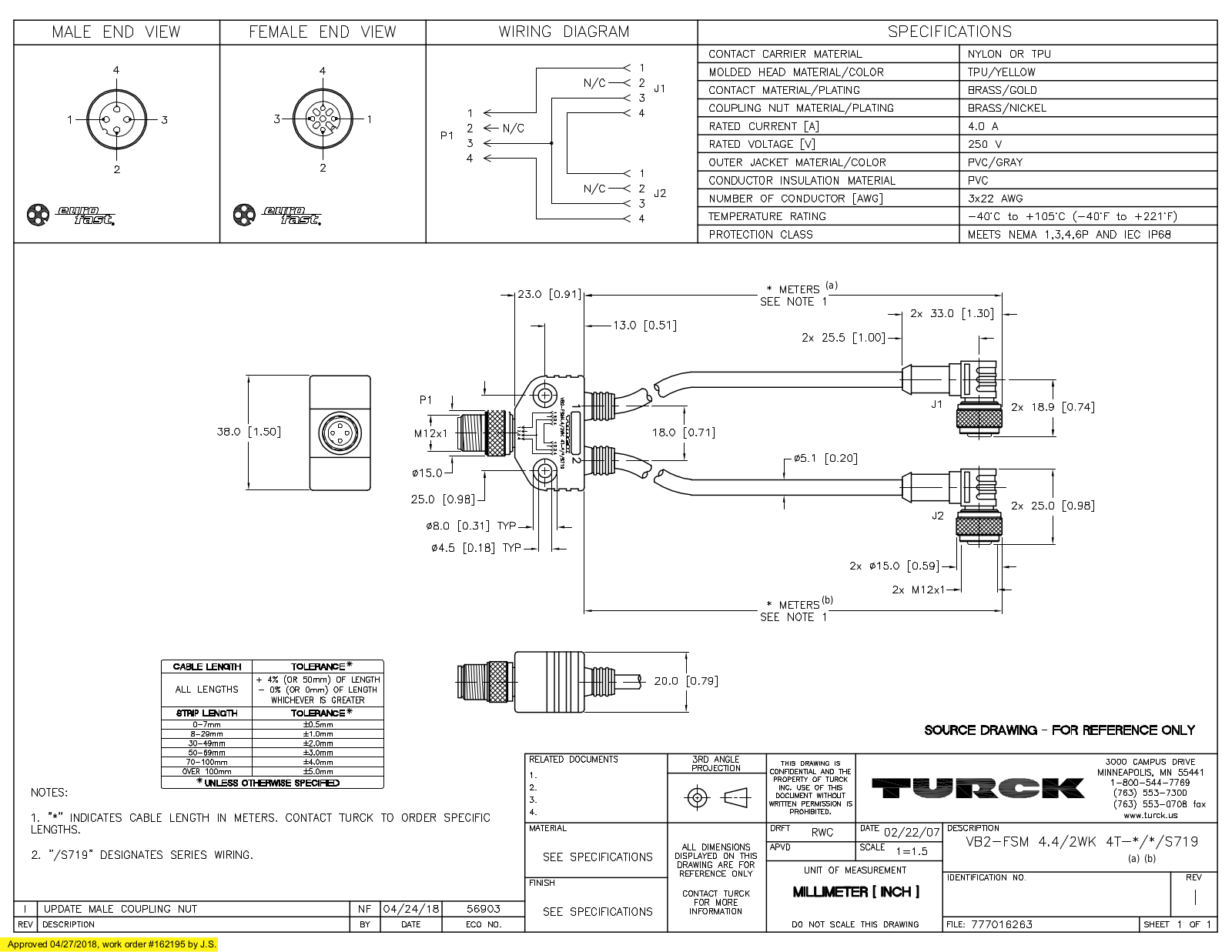 Turck VB2-FSM4.4/2WK4T-1/1/S719 Specification Sheet