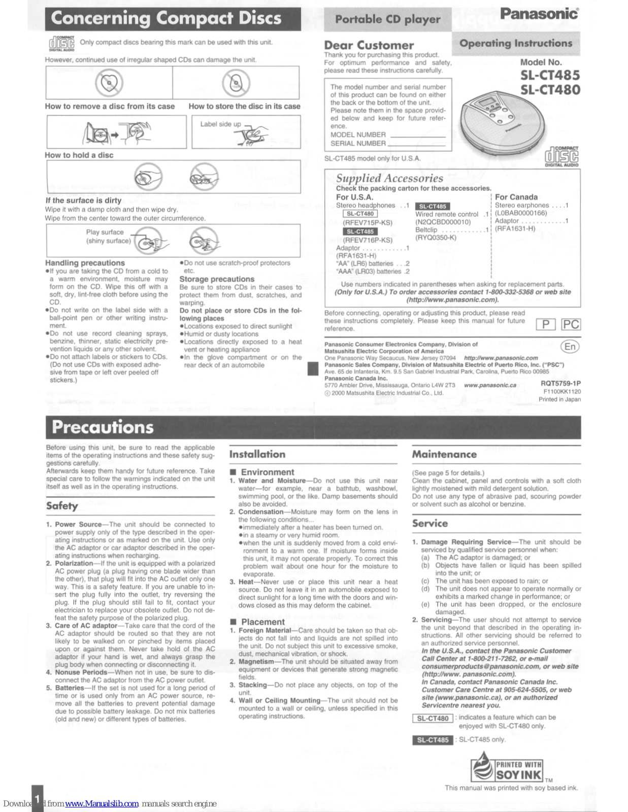 Panasonic SL-CT480R, SL-CT480, SL-CT480A, SL-CT485 Operating Instructions Manual - ManualMachine.com