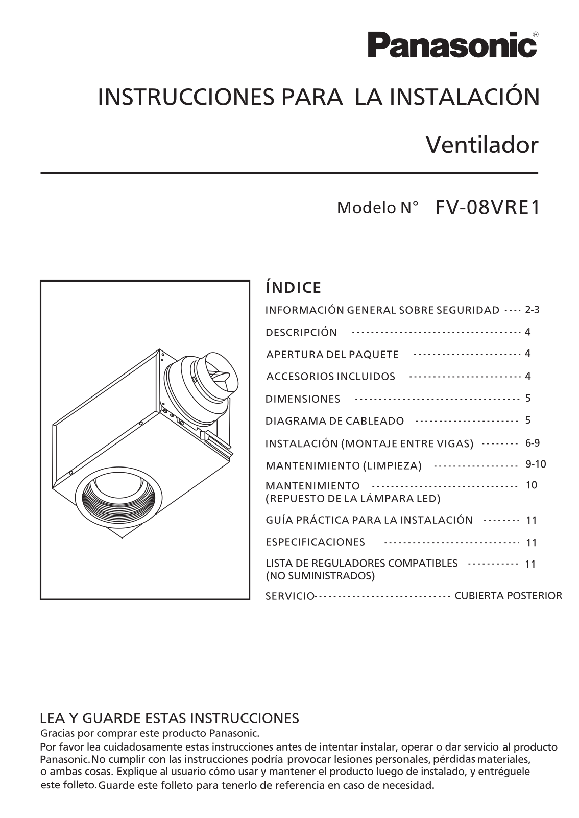 Panasonic fv-08vre1, fv-08VRE4022A, fv-08vre0421a Instruction Manual