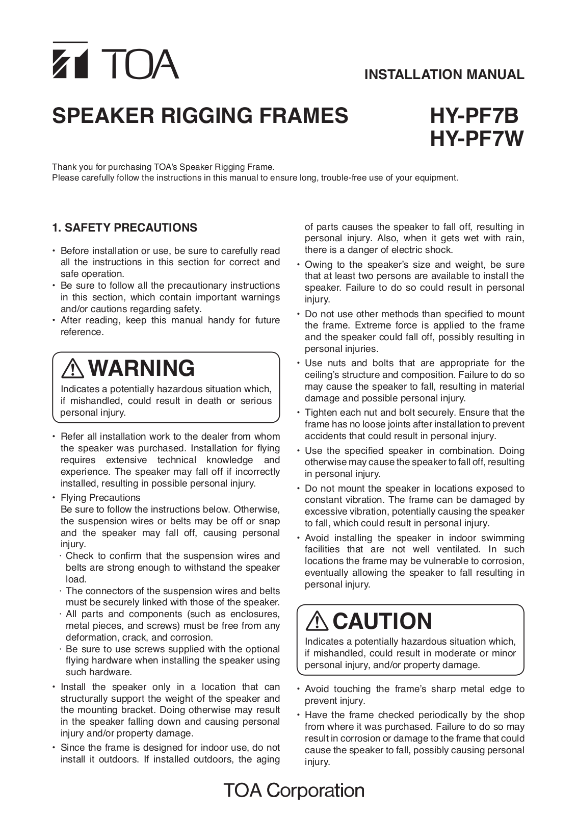 Toa HY-PF7W User Manual