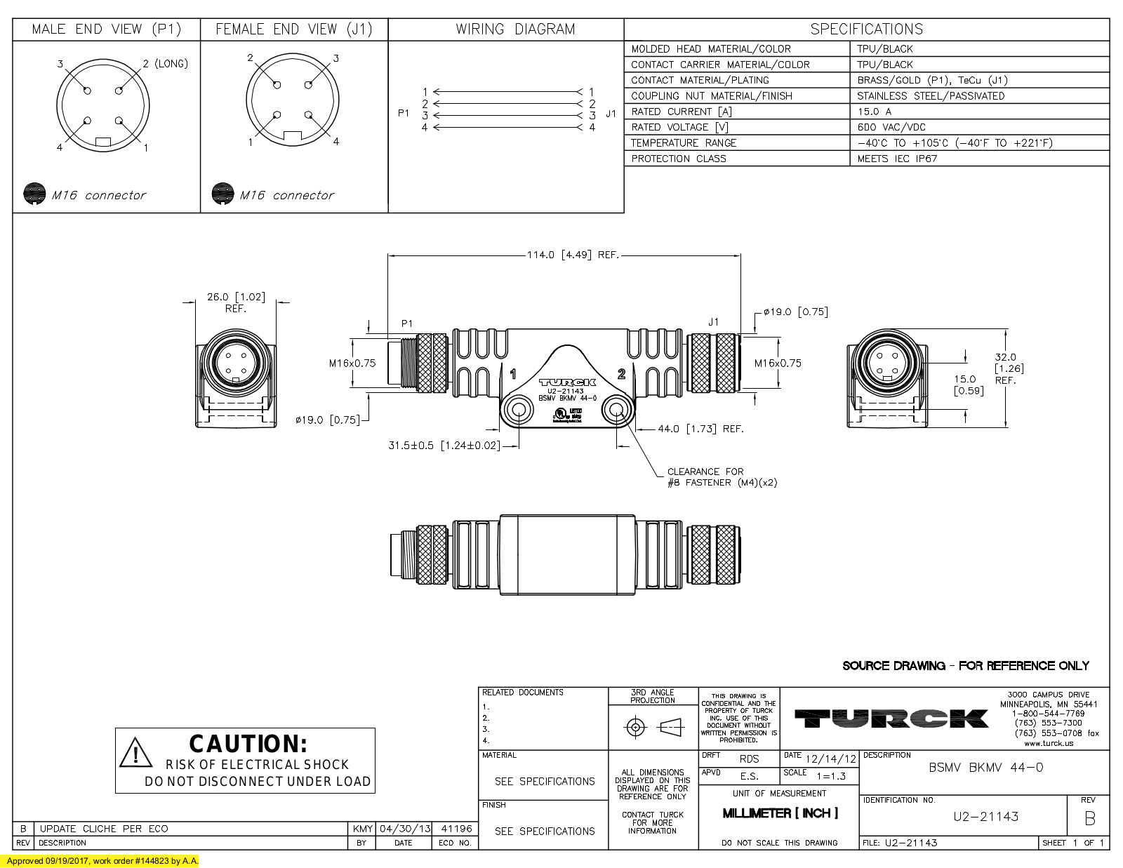 Turck BSMVBKMV44-0 Specification Sheet