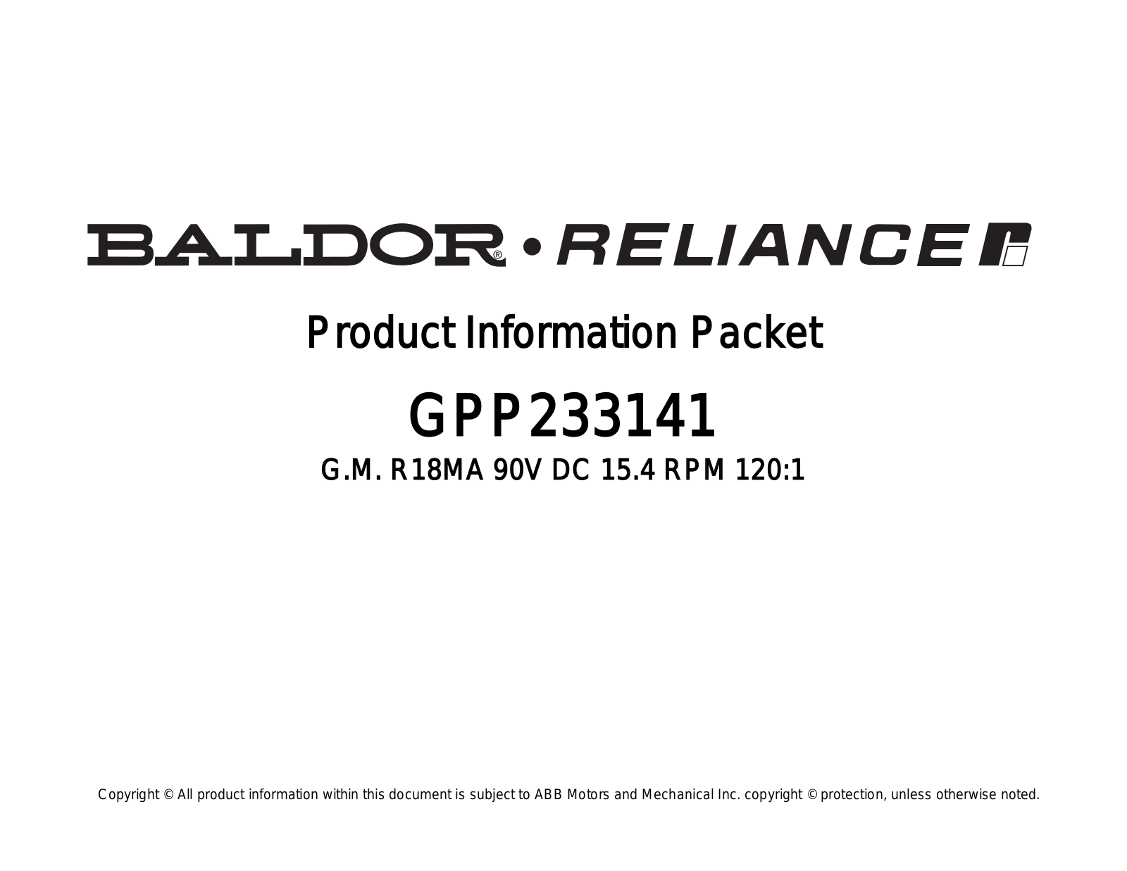 Baldor GPP233141 Product Information Sheet