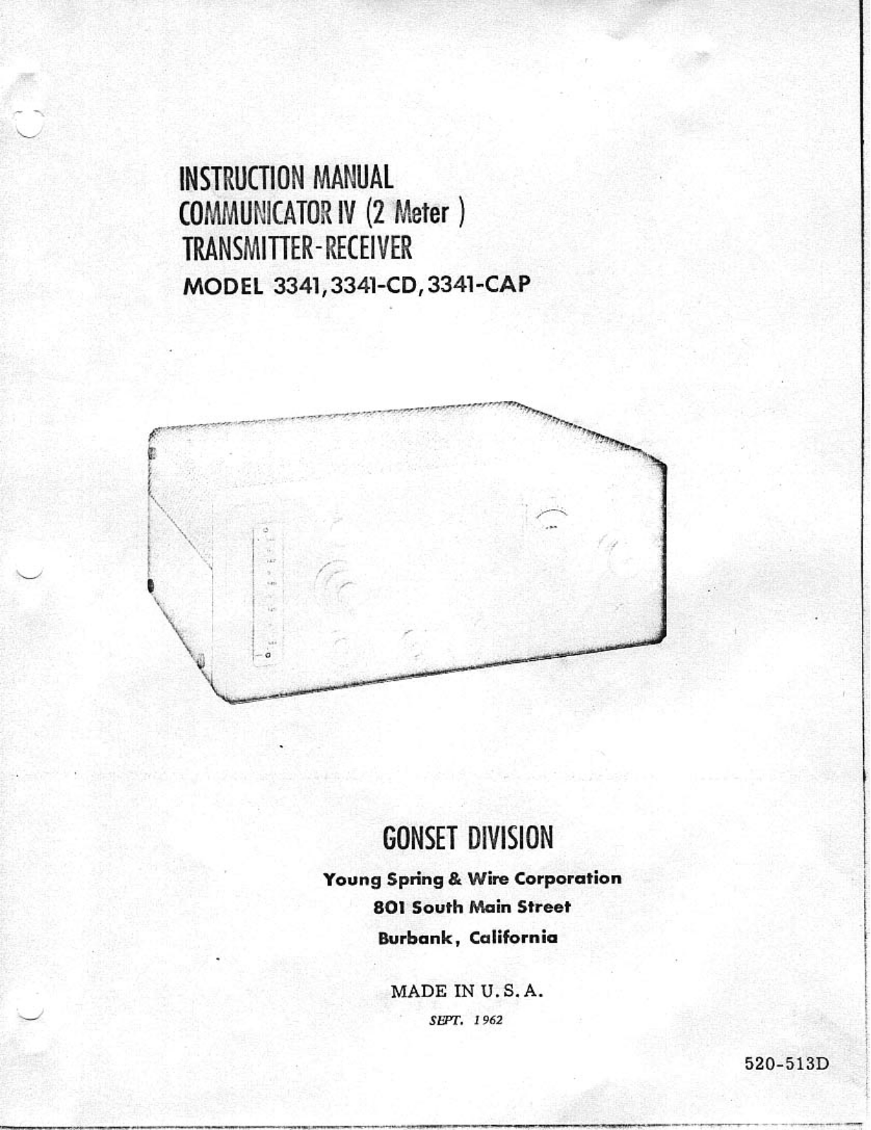 GONSET 3341, 3341-CD, 3341-CAP User Manual