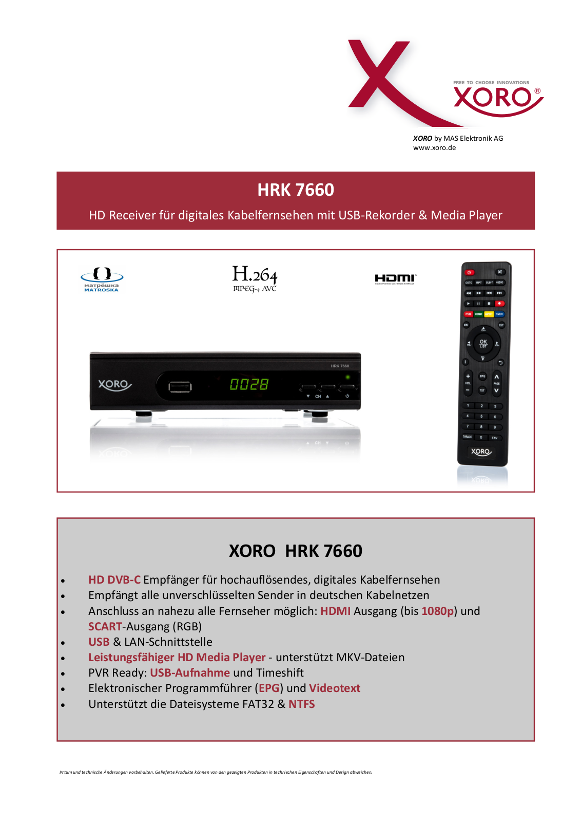 Xoro HRK 7660 User Manual