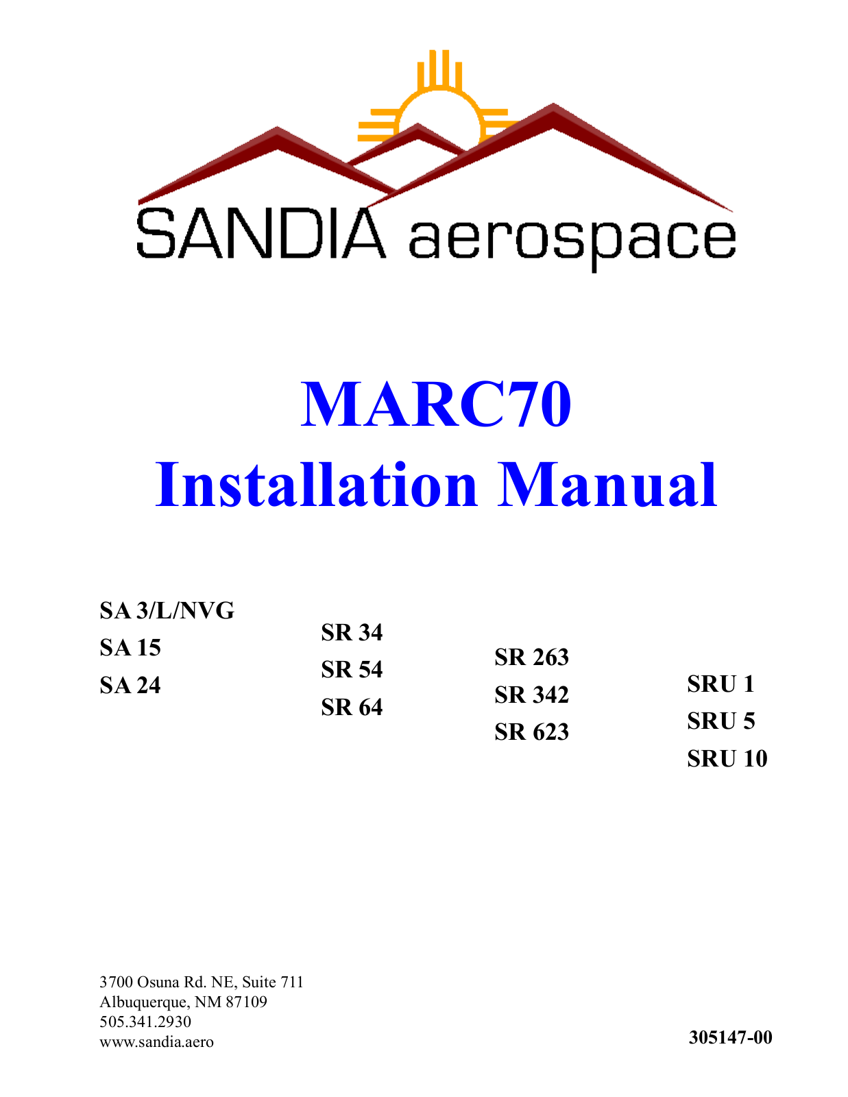 Sandia Aerospace SA 3NVG User Manual