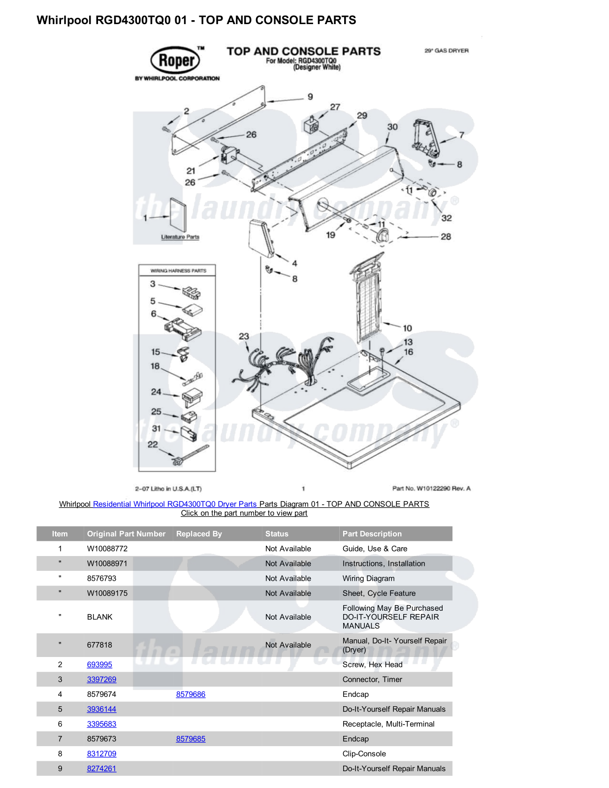 Whirlpool RGD4300TQ0 Parts Diagram