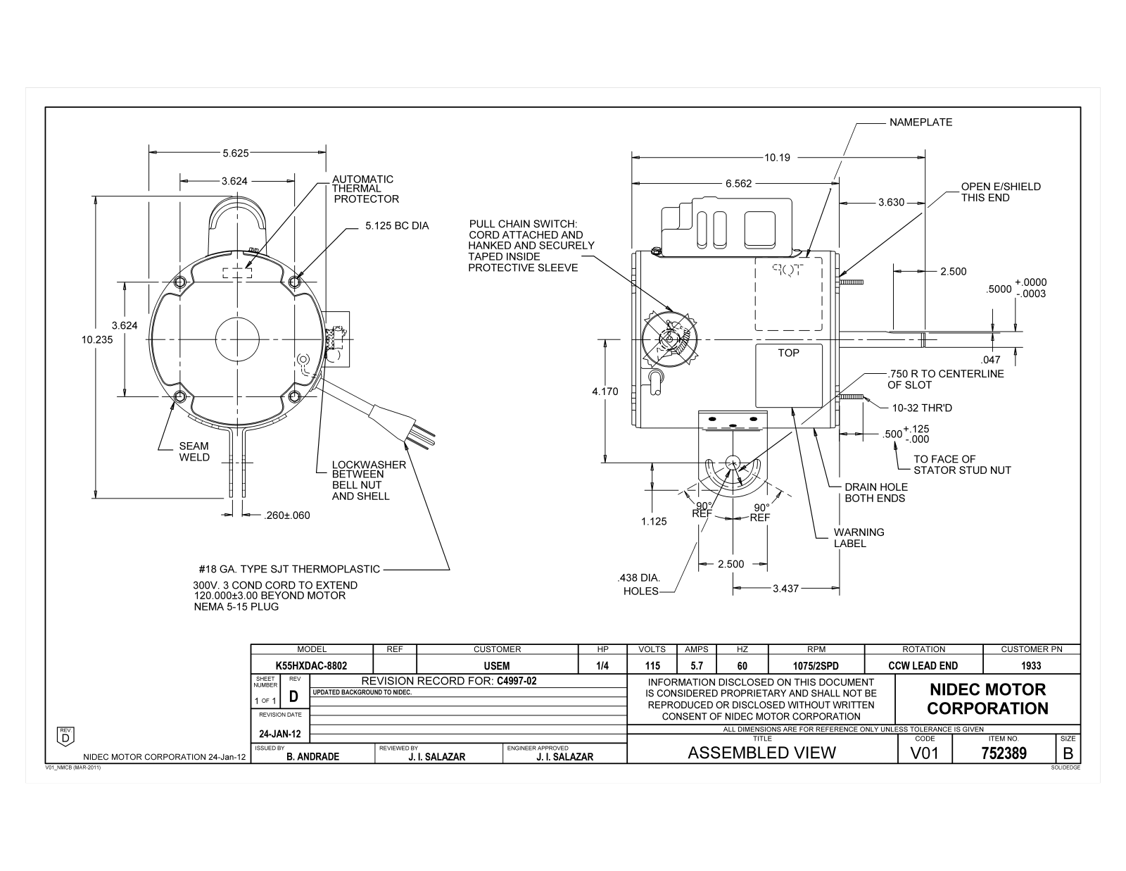 US Motors 1933 Dimensional Sheet - ManualMachine.com