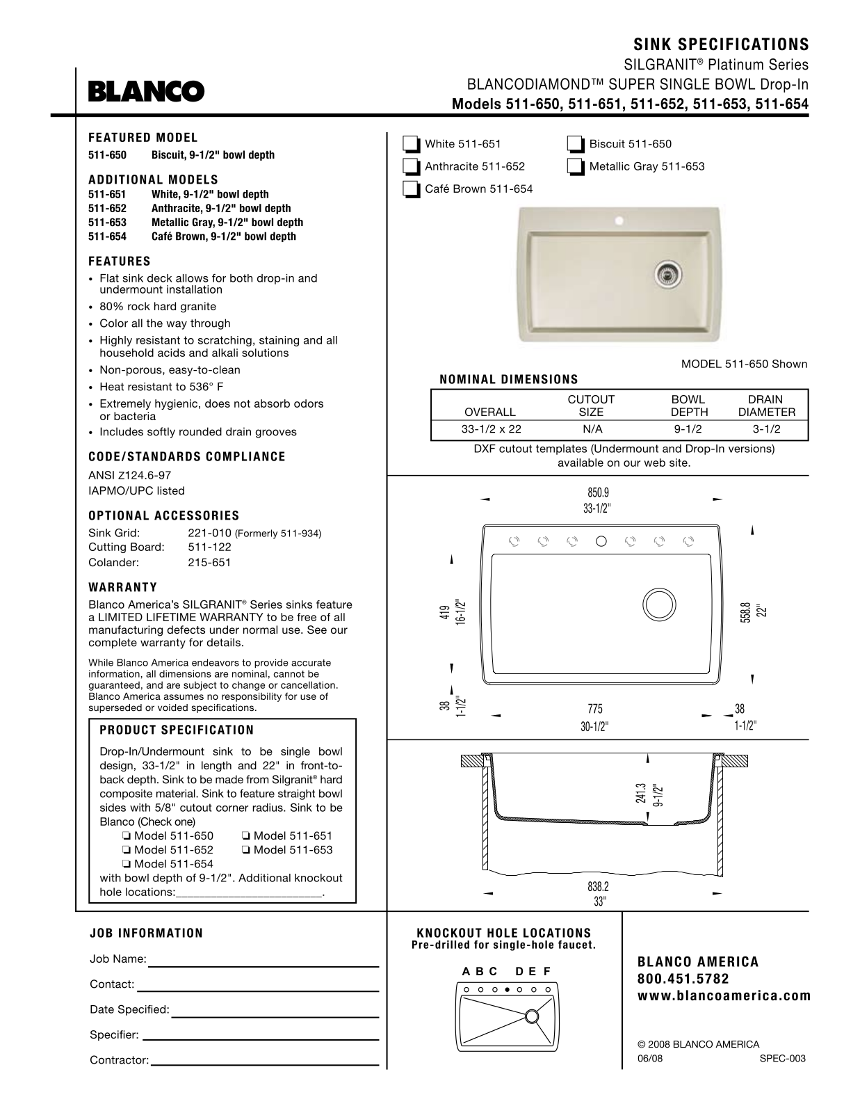 Blanco 511-650, 511-652, 511-653, 511-651 User Manual