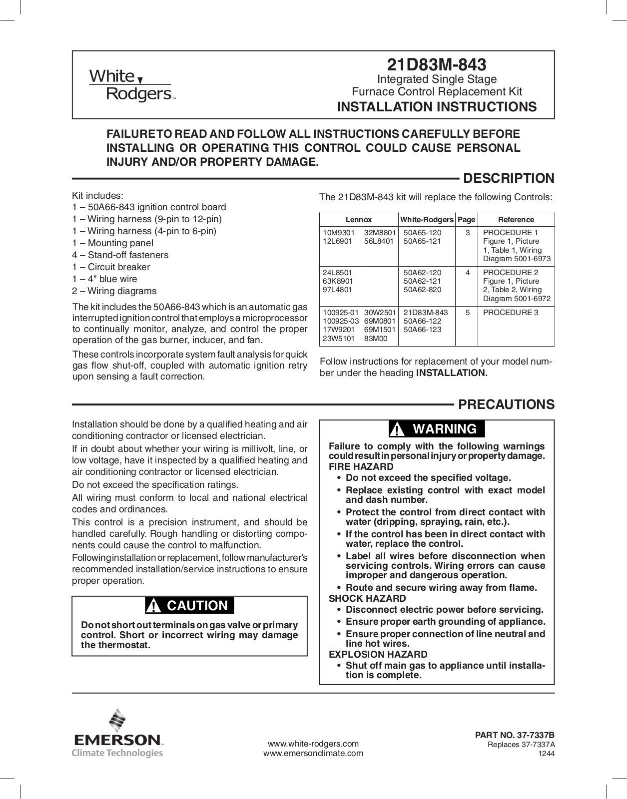 White Rodgers 21D83M-843 User Manual