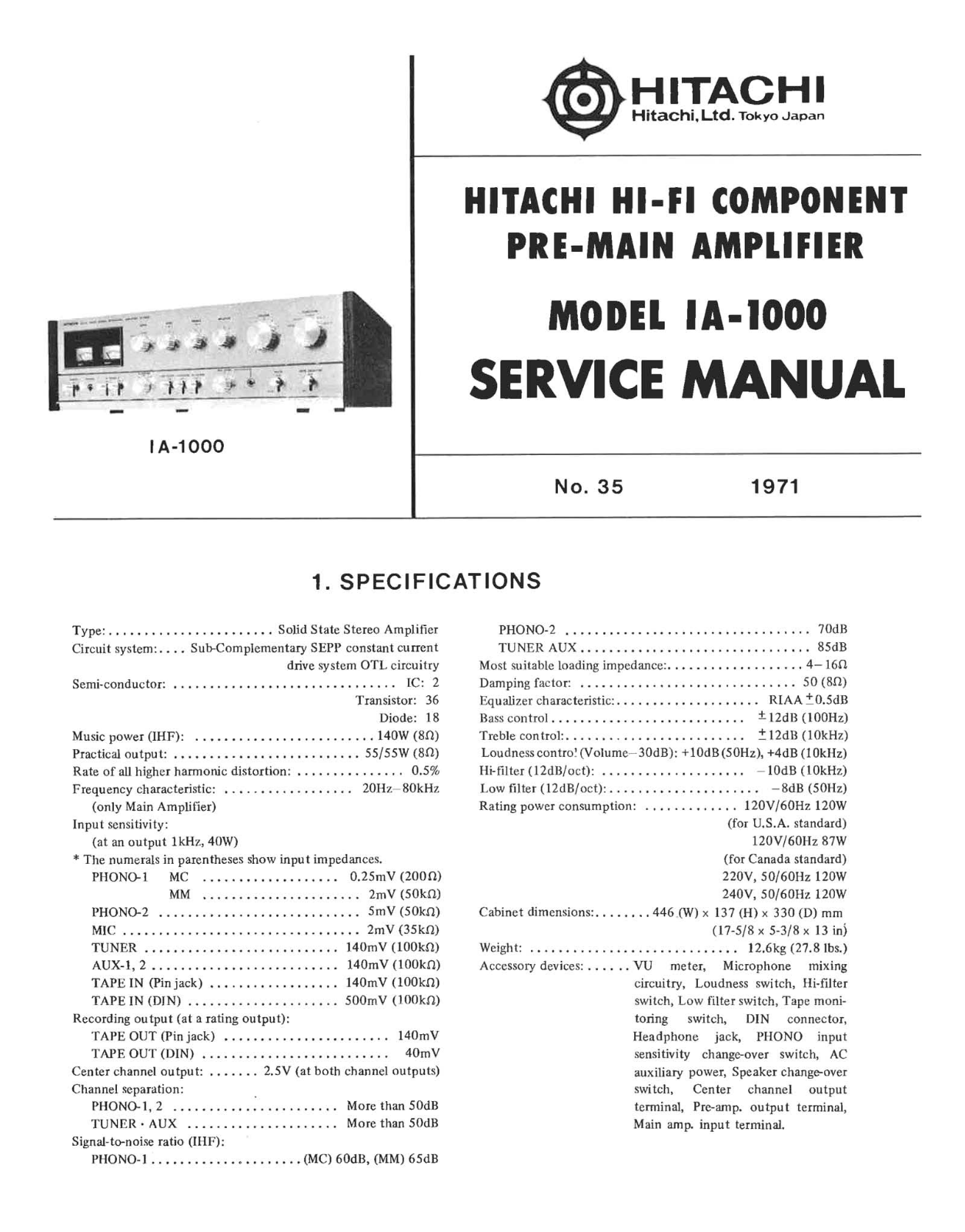 Hitachi IA-1000 Service Manual