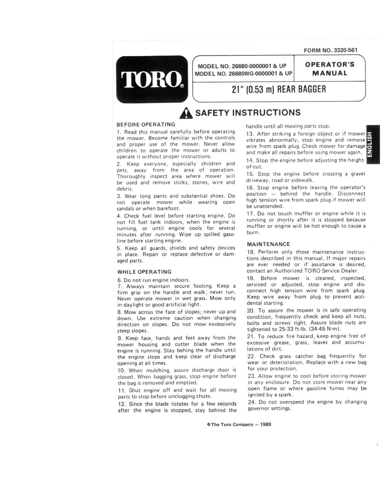 Toro 26680, 26680WG Operator's Manual