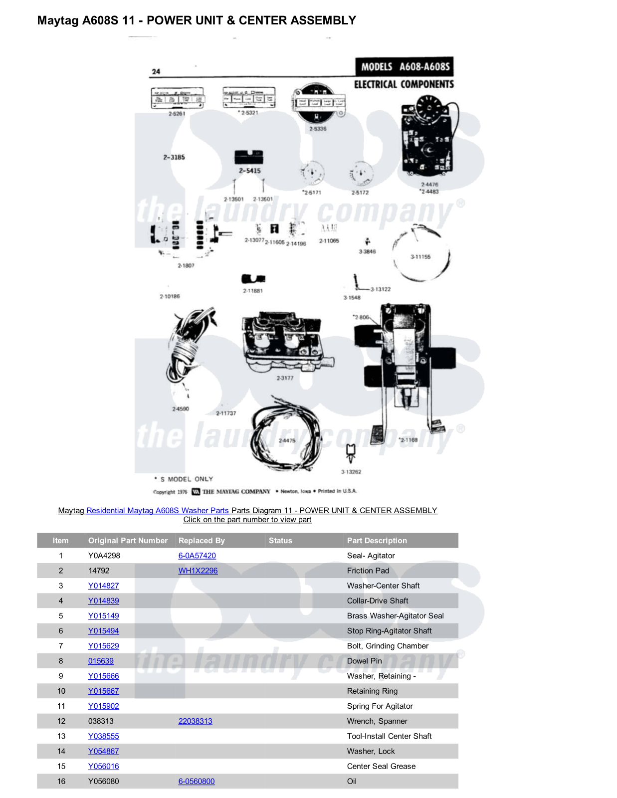 Maytag A608S Parts Diagram