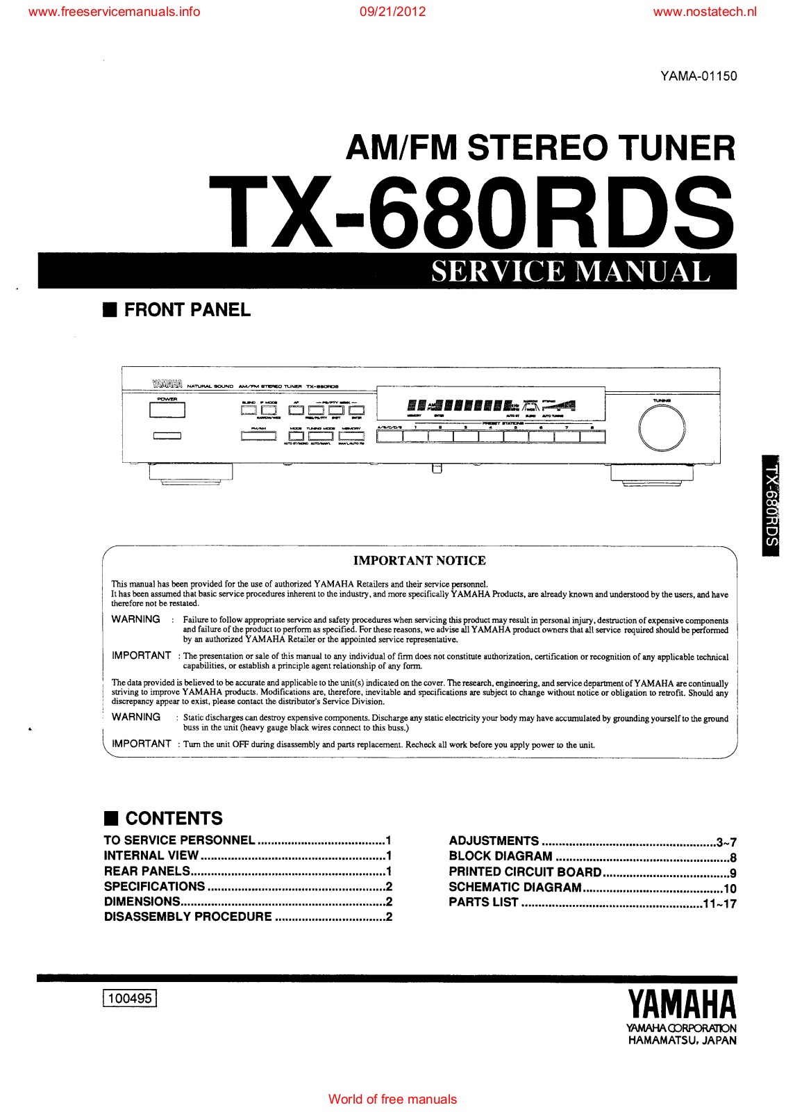 Yamaha TX-680-RDS Service Manual