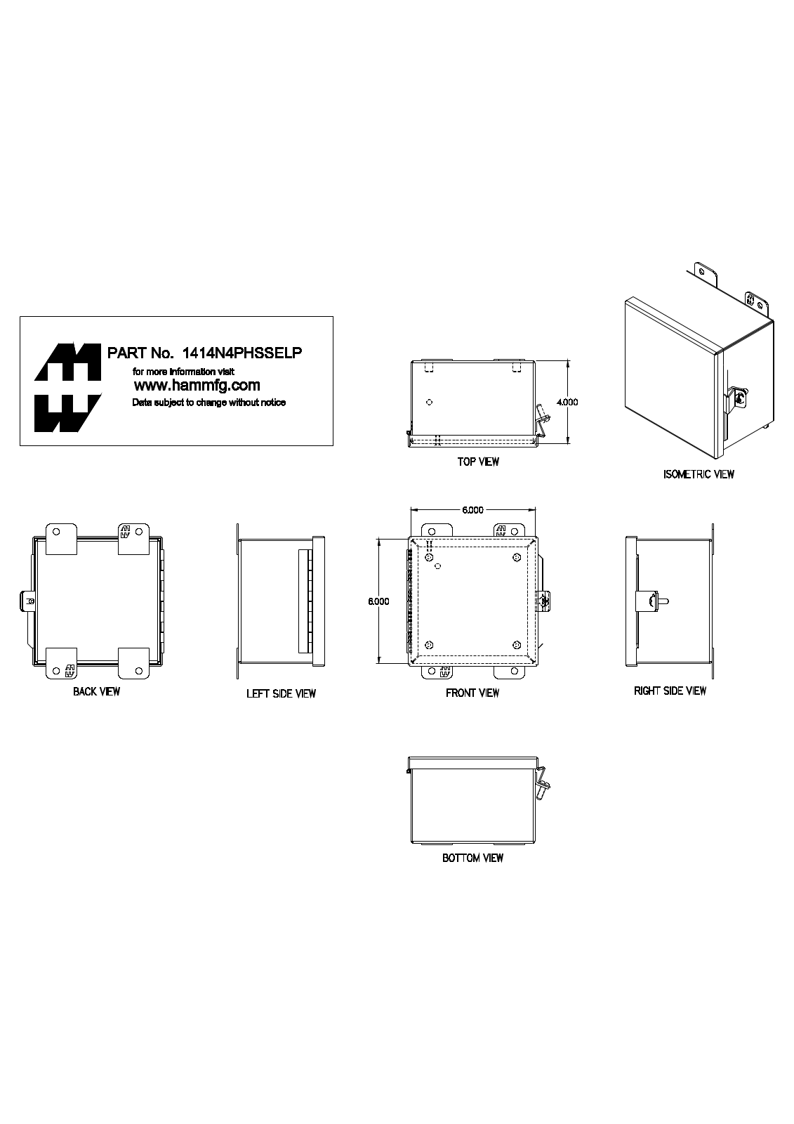 Hammond Manufacturing 1414N4PHSSELP technical drawings