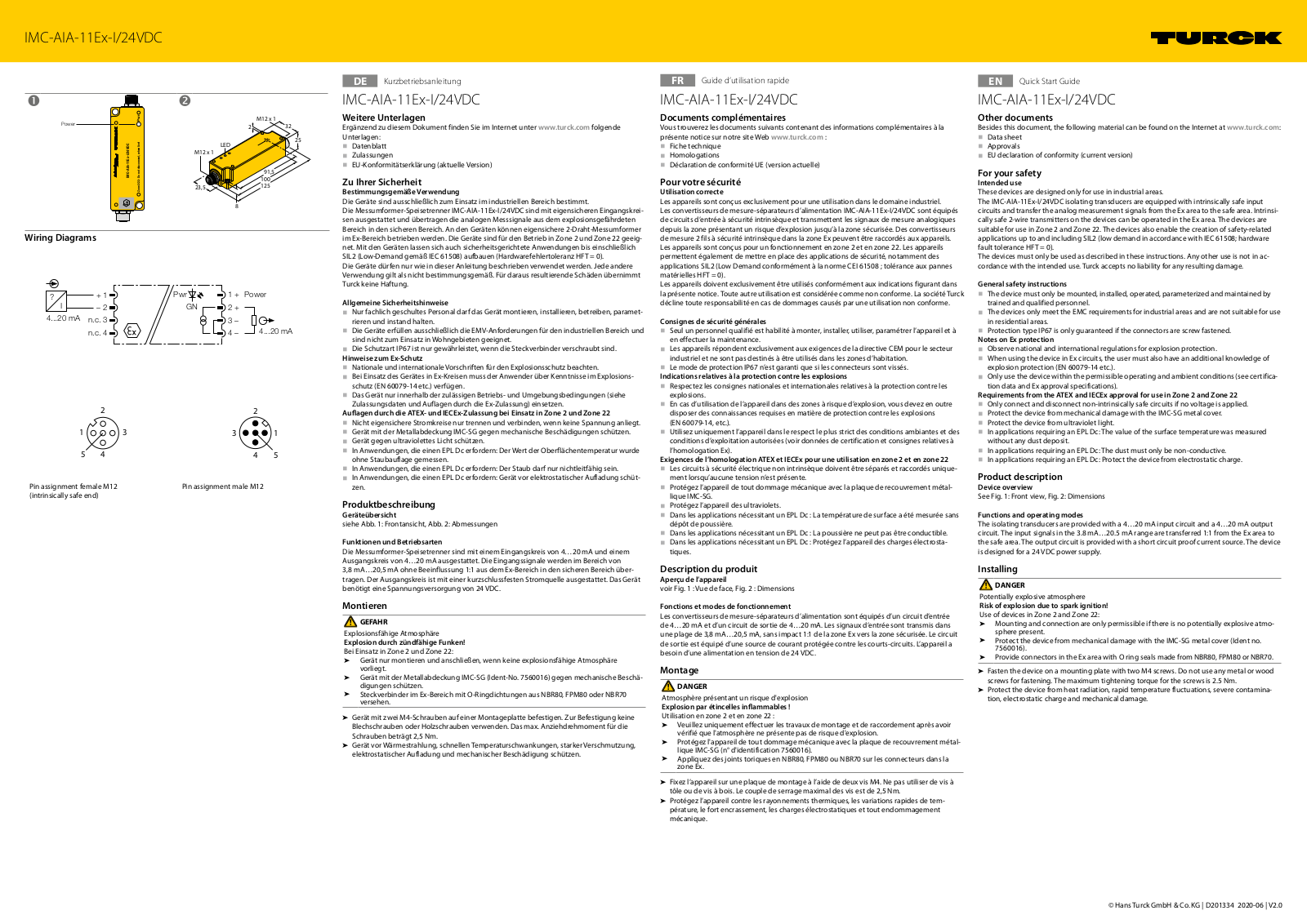 Turck IMC-AIA-11Ex-I/24VDC Quick Start Guide