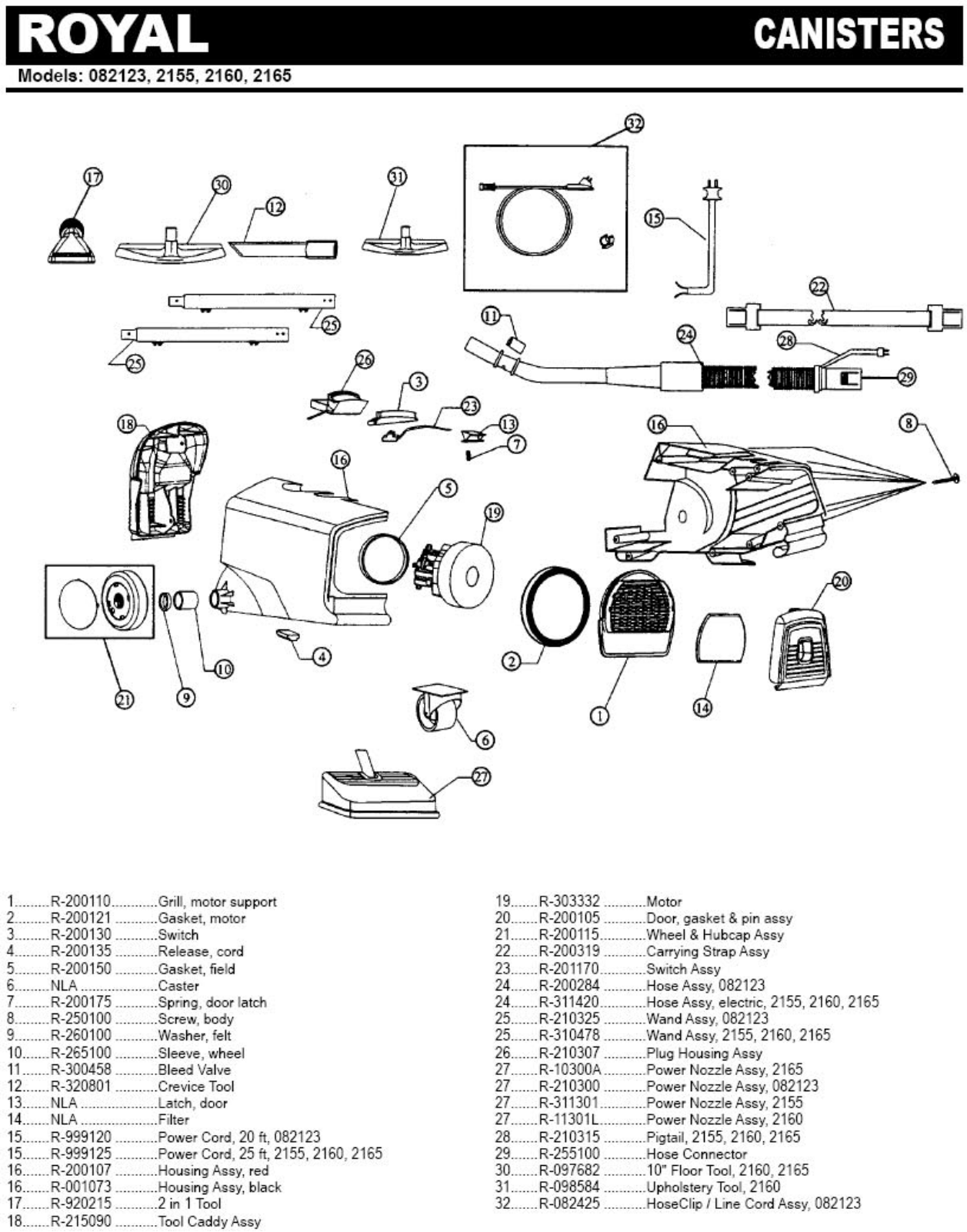 Royal 082160 Parts List