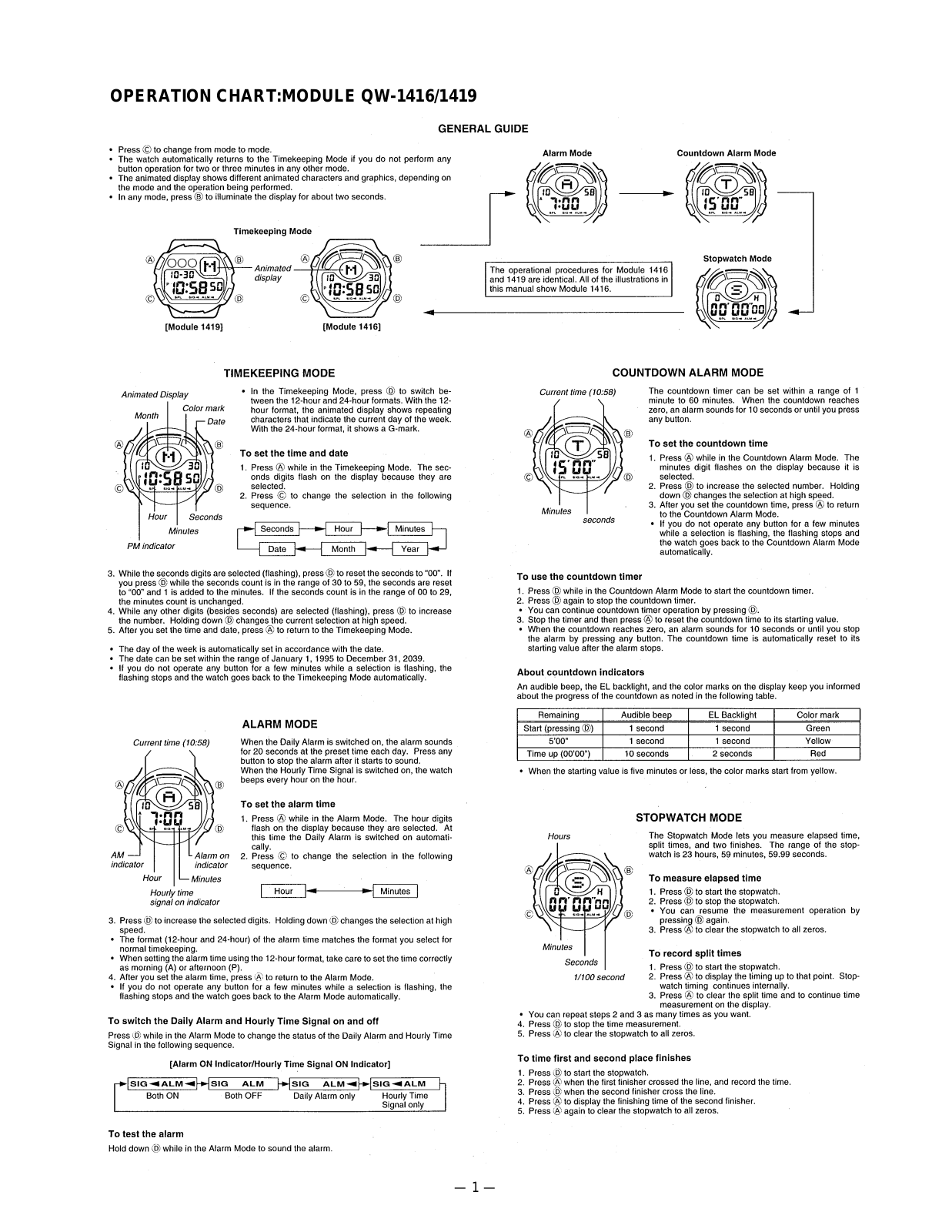 Casio QW-1419 User Manual