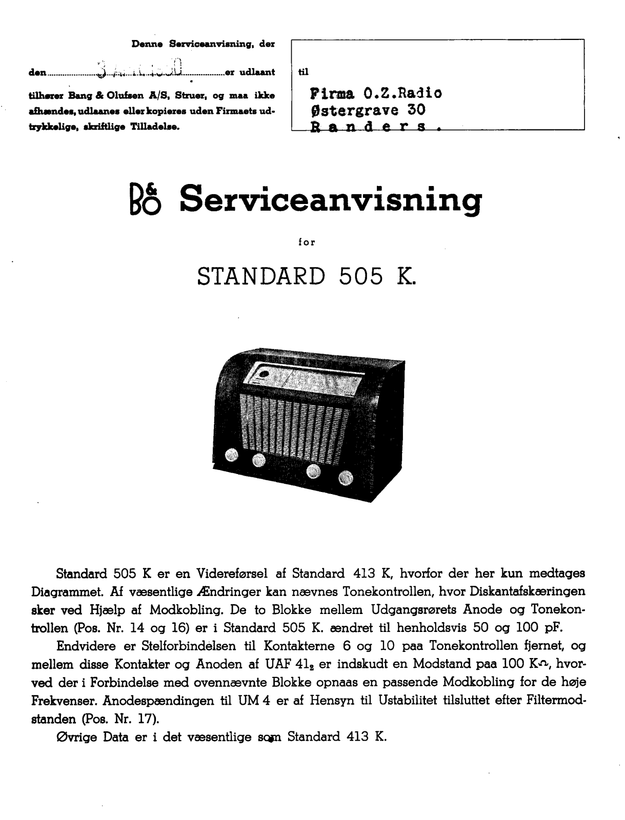 Bang Olufsen STANDARD-505-K Schematic