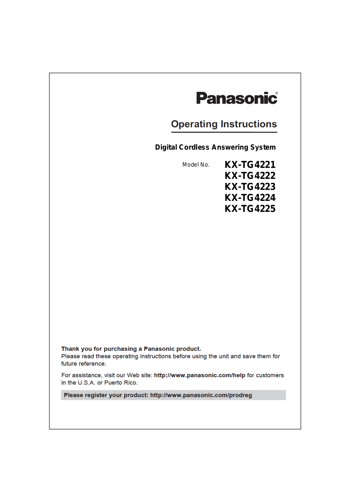 Panasonic of North America 96NKX TG4221 User Manual