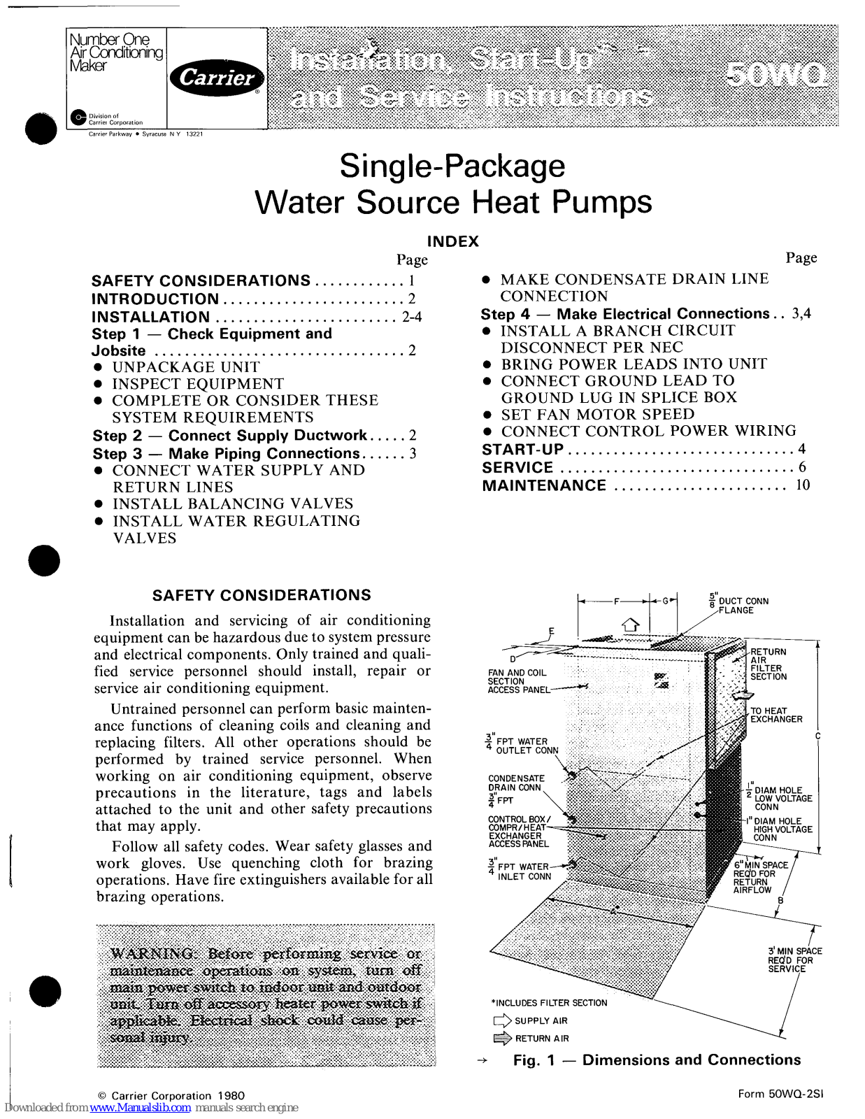 Carrier 50WQ014, 50WQ018, 50WQ022, 50WQ027, 50WQ033 Installation, Start-up And Service Instructions Manual - ManualMachine.com