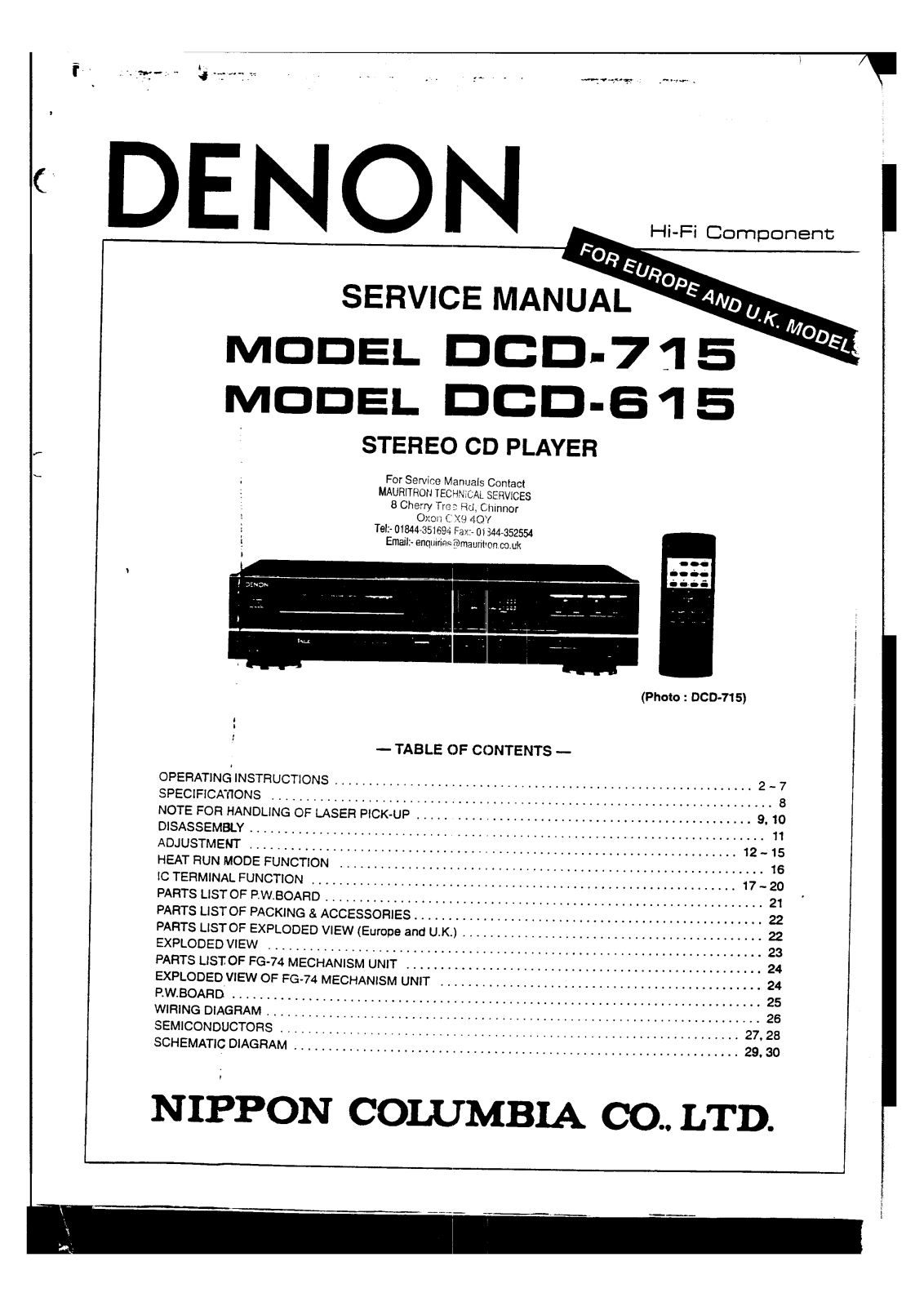 Denon DCD-715, DCD-615 Service Manual