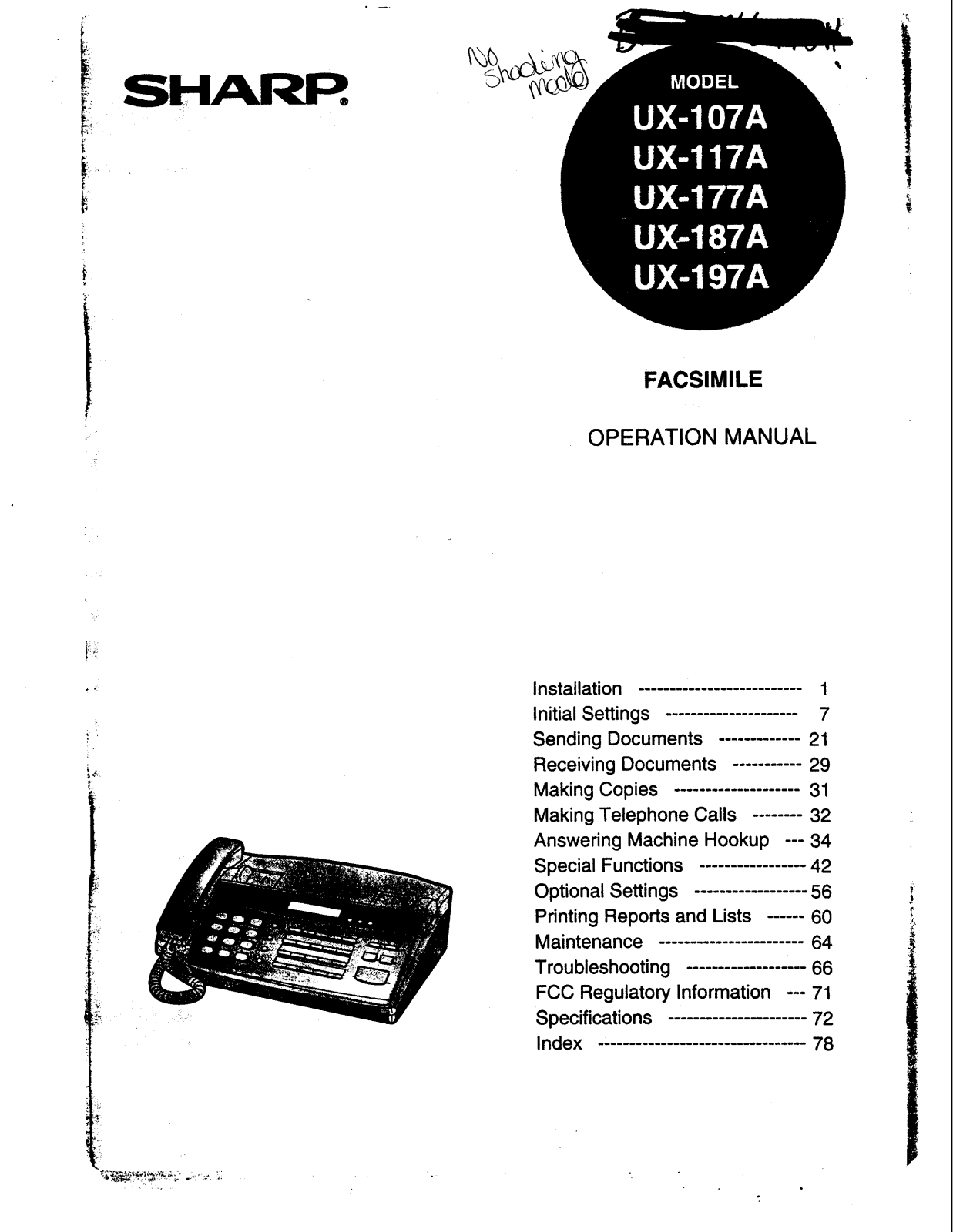 Sharp UX-107A, UX-187A, UX-197A, UX-177A User Manual