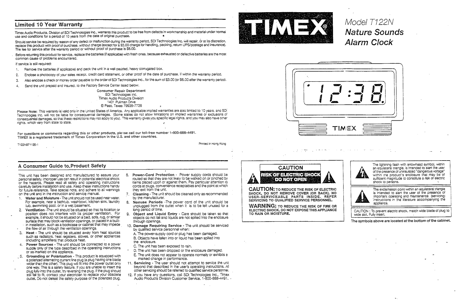 Timex T122 Owner Manual