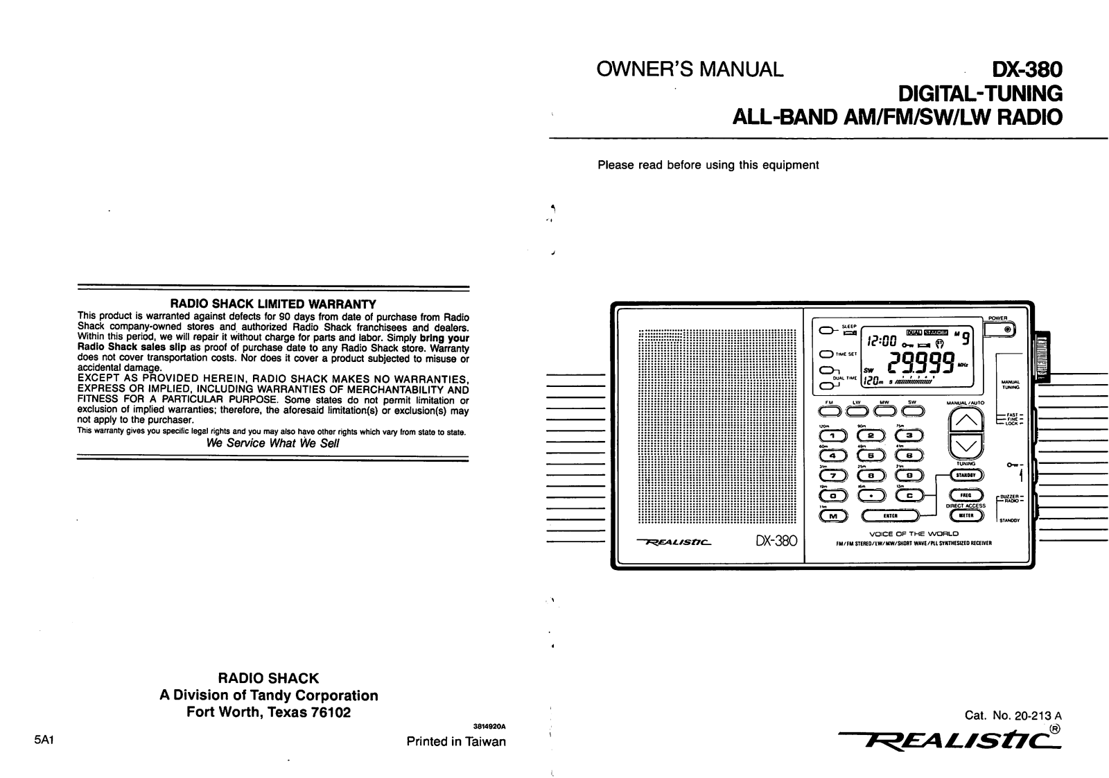 Radio Shack DX-380 User Manual