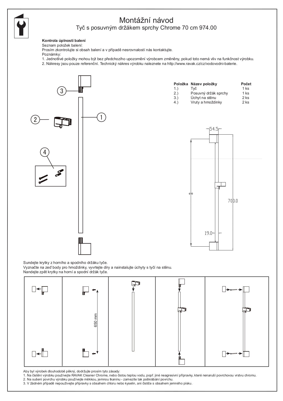 Ravak Chrome 974.00 INSTALLATION INSTRUCTIONS