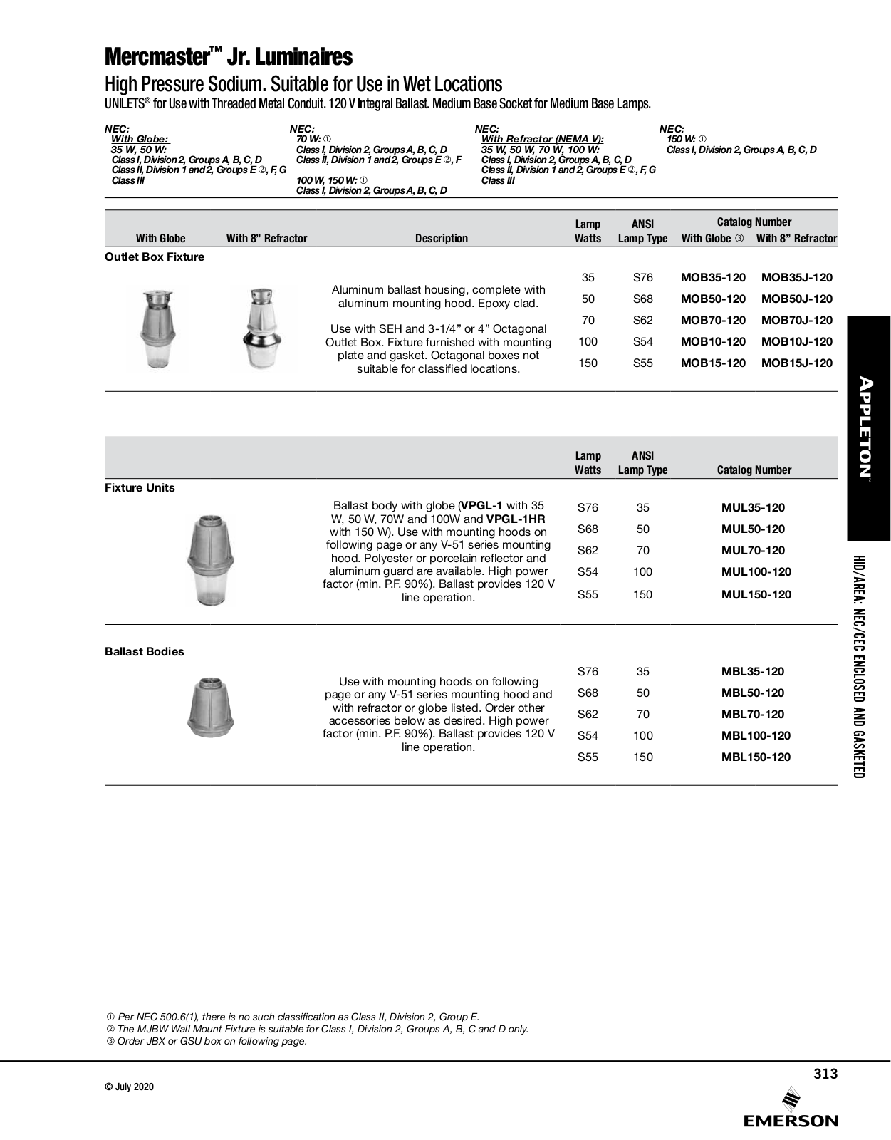 Appleton Mercmaster™ Jr. Luminaires Catalog Page