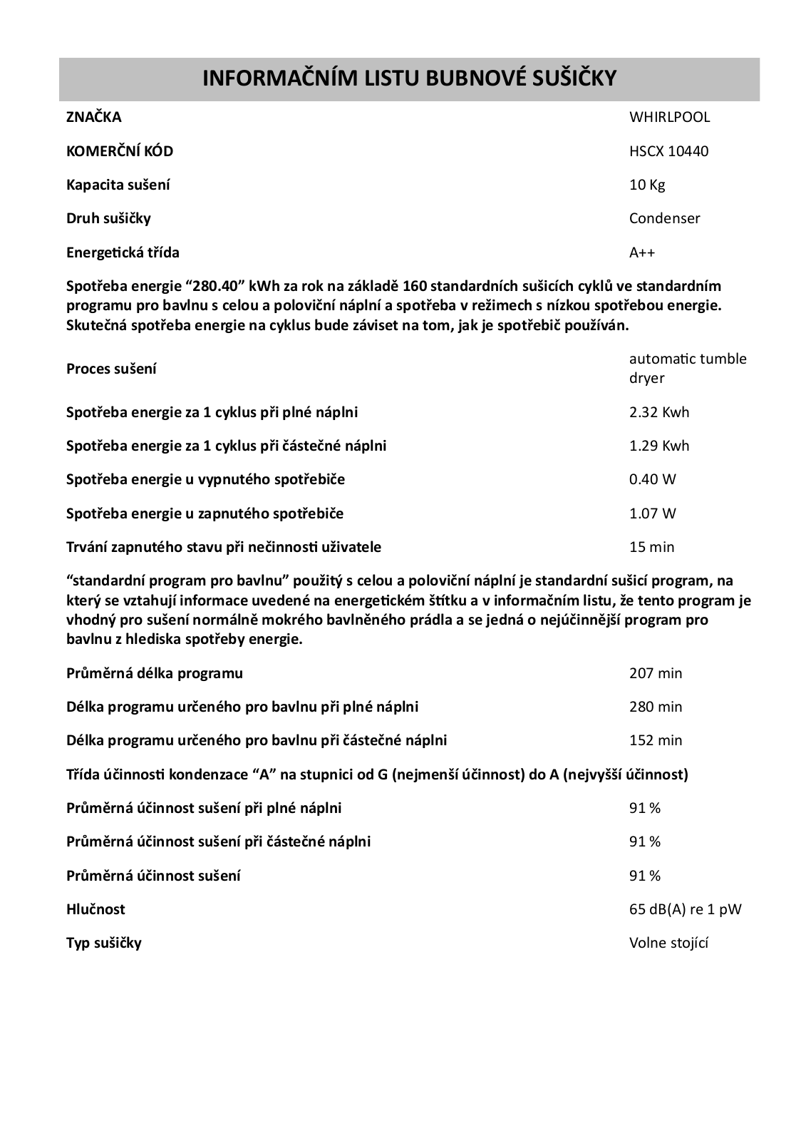 Whirlpool HSCX 10440 User Manual