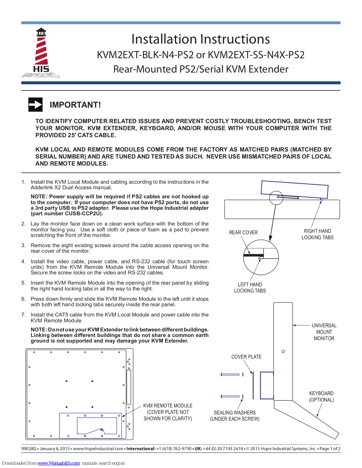 HIS KVM2EXT-BLK-N4-PS2, KVM2EXT-SS-N4X-PS2 Installation Instructions Manual